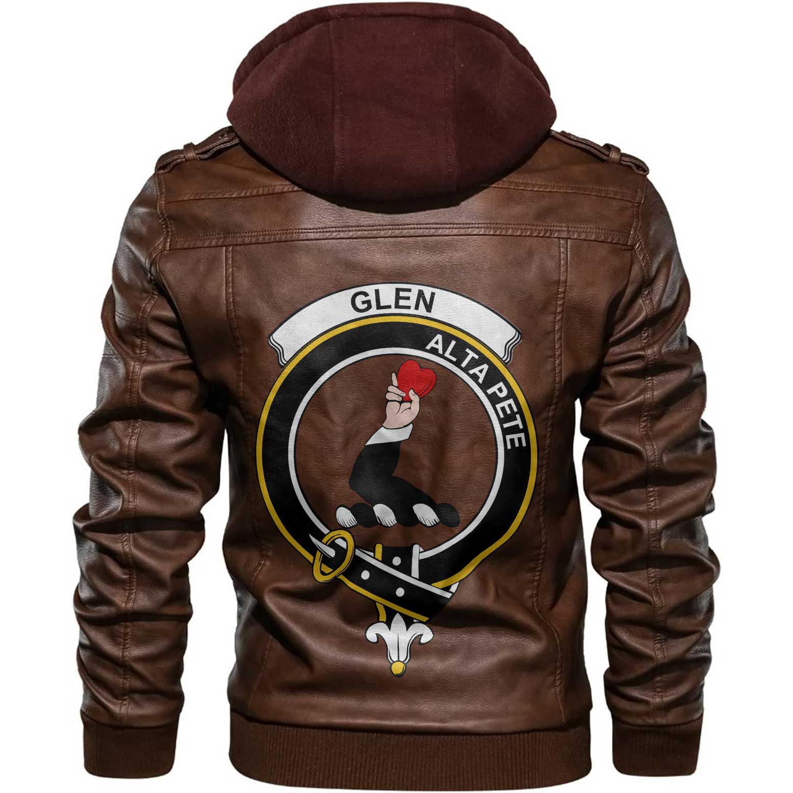 Clan Glen Tartan Zip Leather Jacket Crest And Plaid Basic Style
