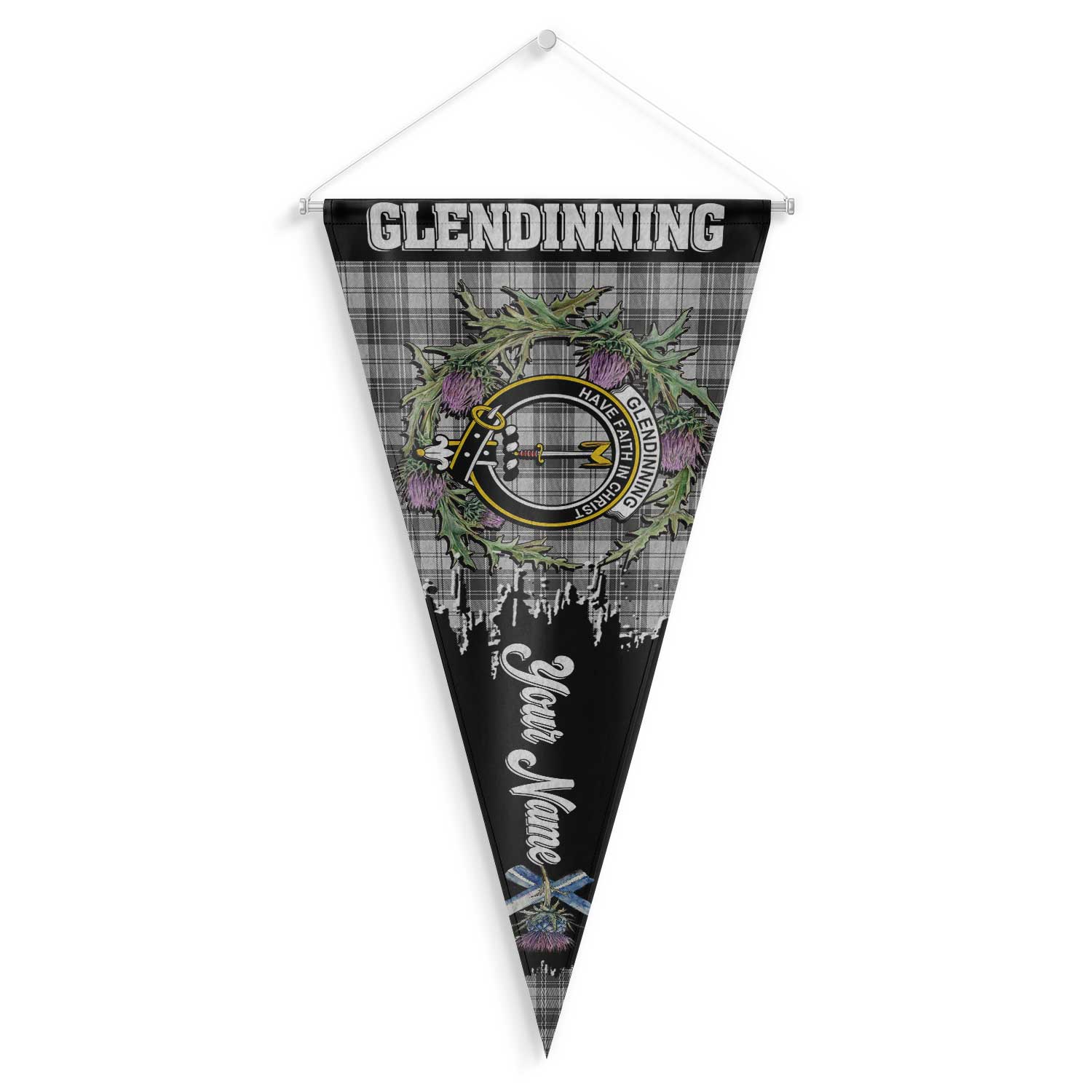 Clan Glendinning Tartan Felt Pennant Crest And Plaid Basic Style
