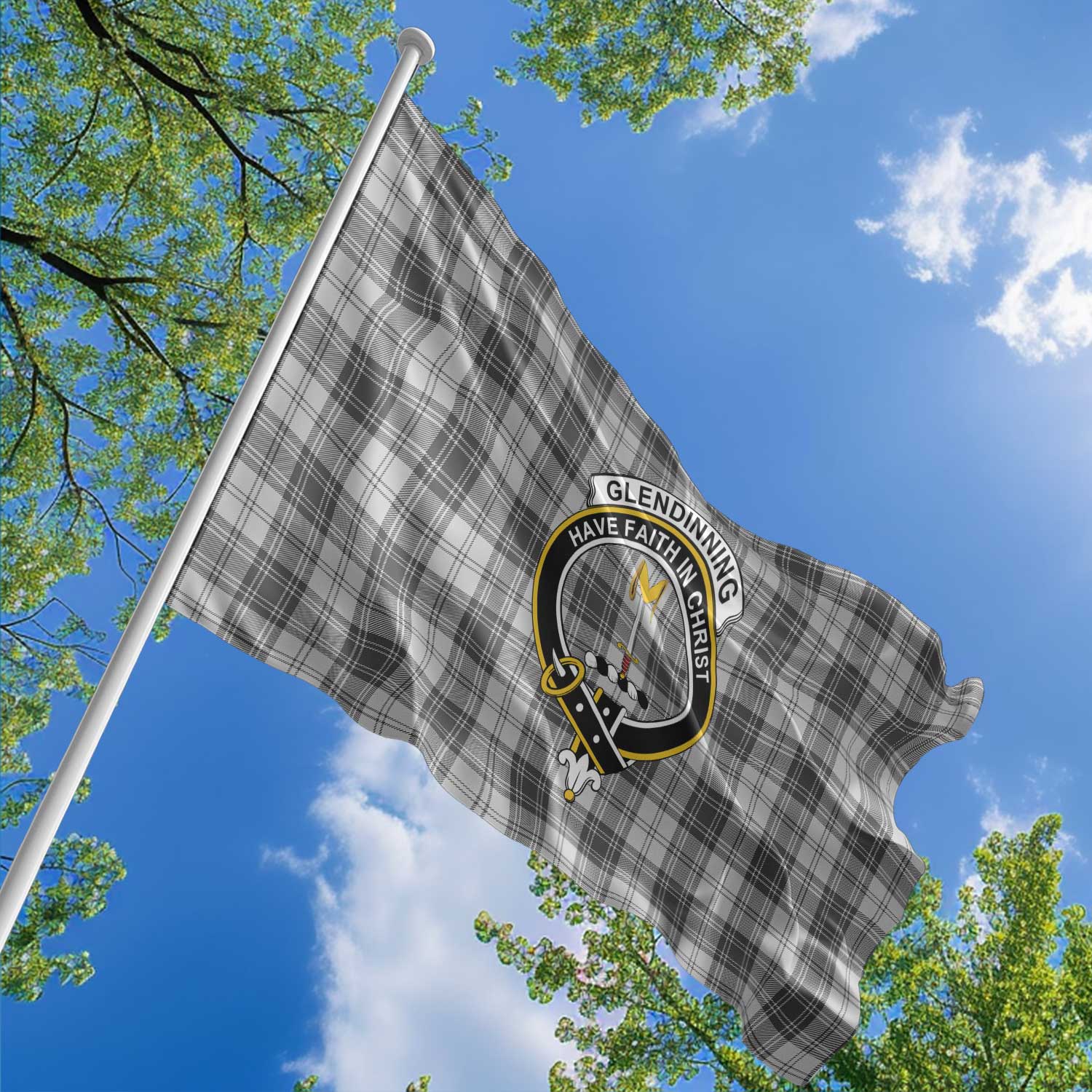 Clan Glendinning Tartan Flag Crest And Plaid Basic Style