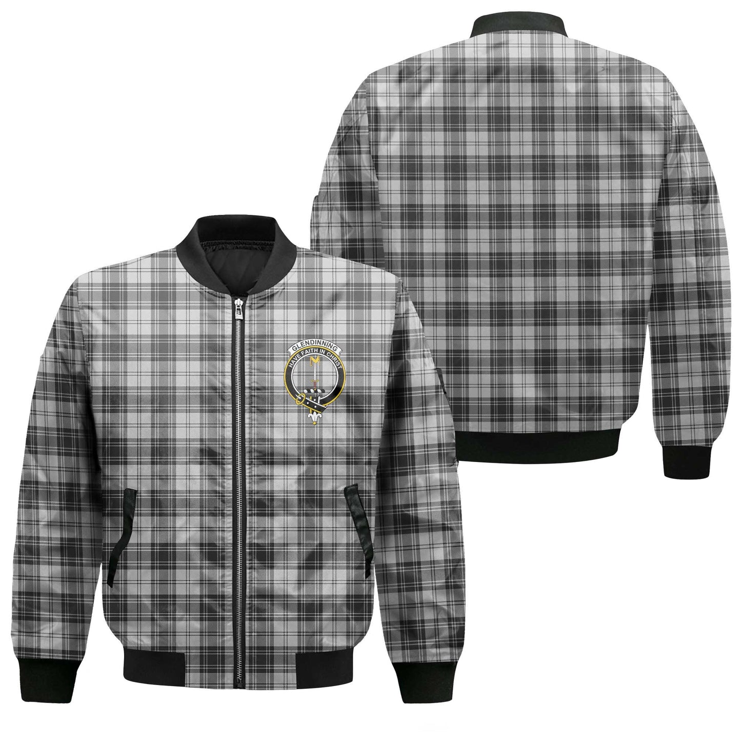 Clan Glendinning Tartan Men Bomber Jacket Crest And Plaid Basic Style