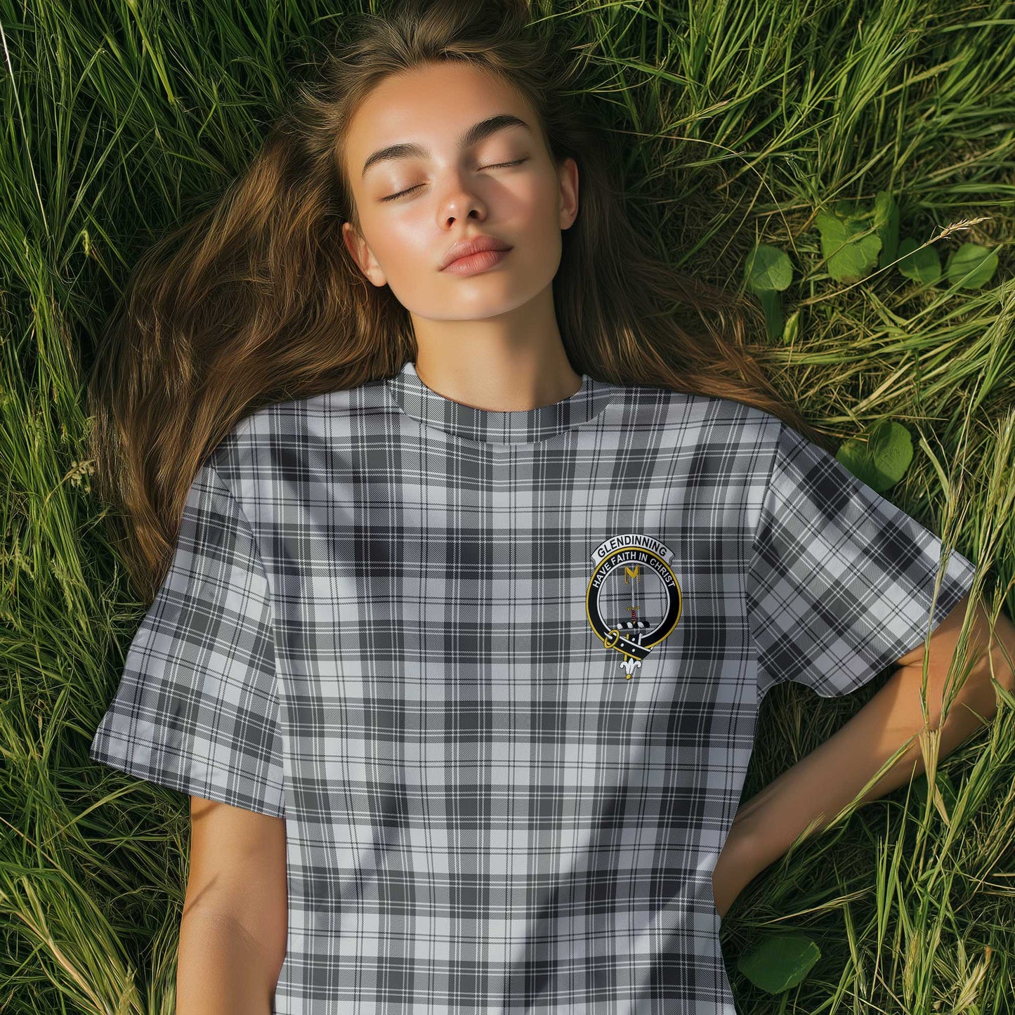 Clan Glendinning Tartan Women T Shirt Crest And Plaid Basic Style