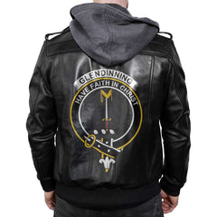 Clan Glendinning Tartan Zip Leather Jacket Crest And Plaid Basic Style