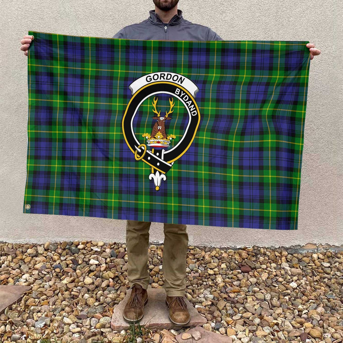 Clan Gordon Tartan Flag Crest And Plaid Basic Style