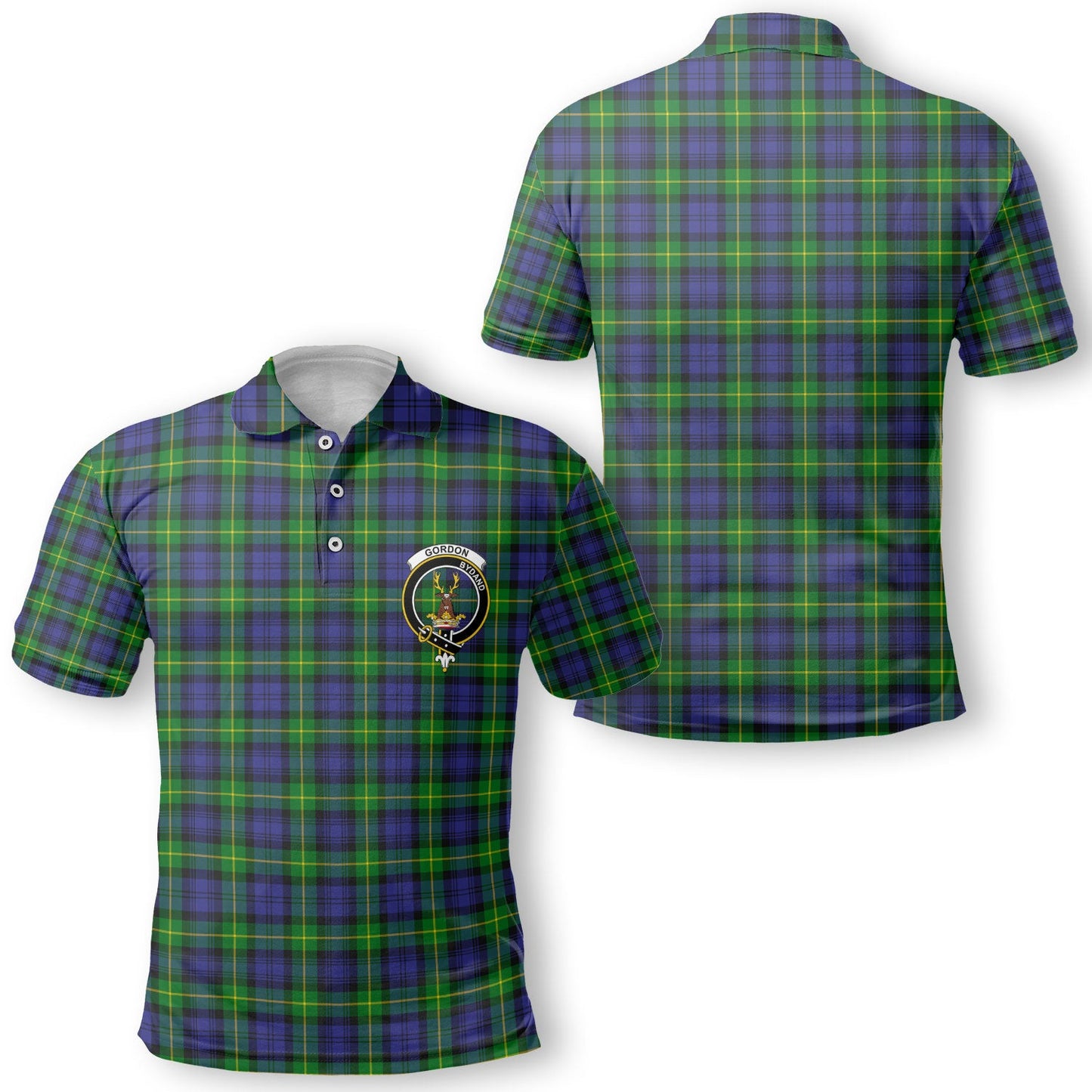 Clan Gordon Tartan Golf Men Polo Shirt Crest And Plaid Basic Style