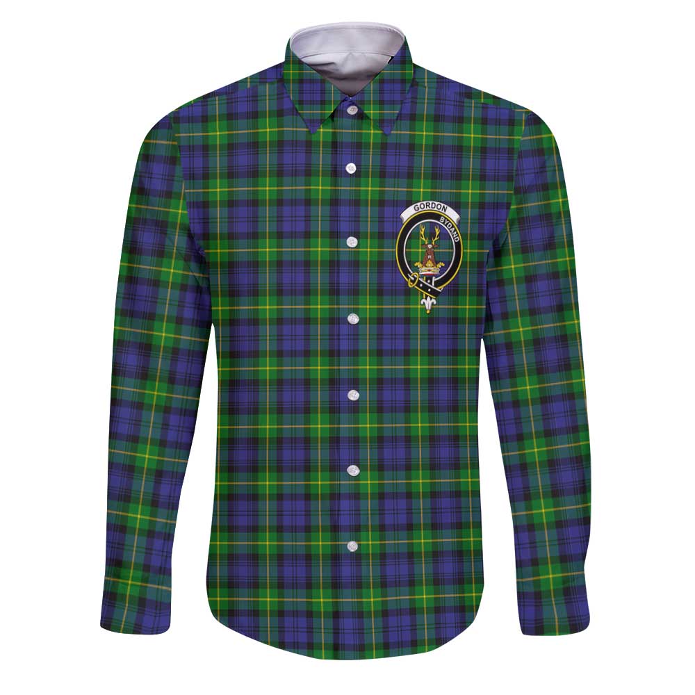 Clan Gordon Tartan Long Sleeve Button Shirt Crest And Plaid Basic Style