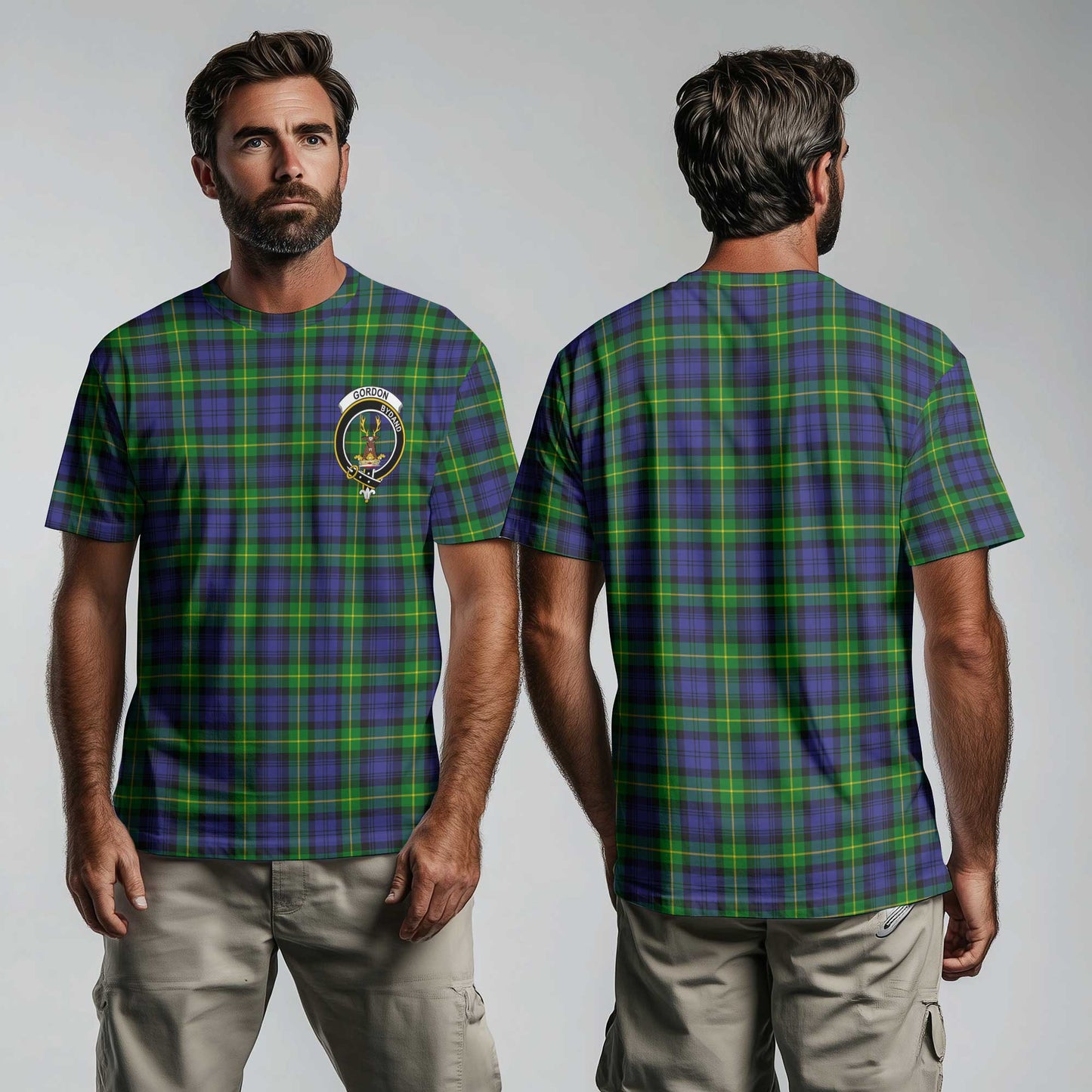 Clan Gordon Tartan Men T Shirt Crest And Plaid Basic Style