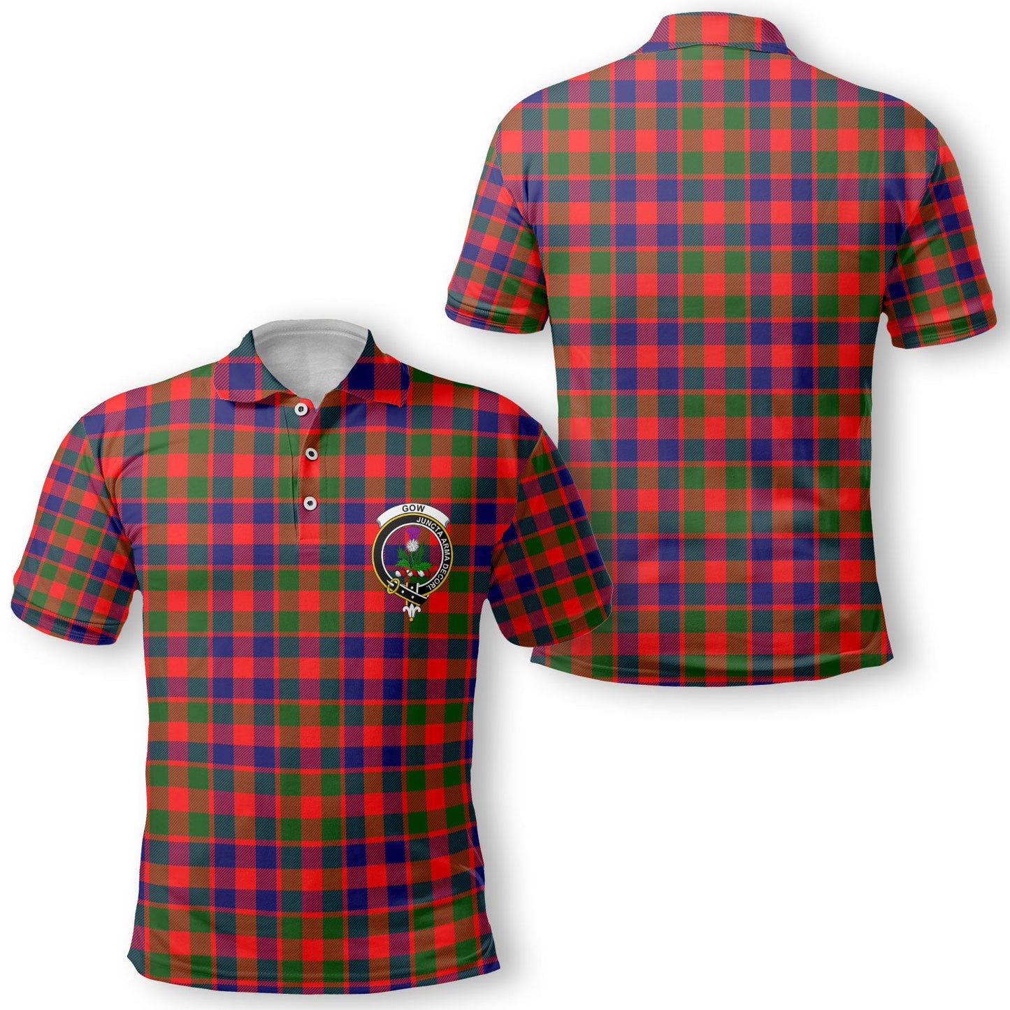 Clan Gow Tartan Golf Men Polo Shirt Crest And Plaid Basic Style