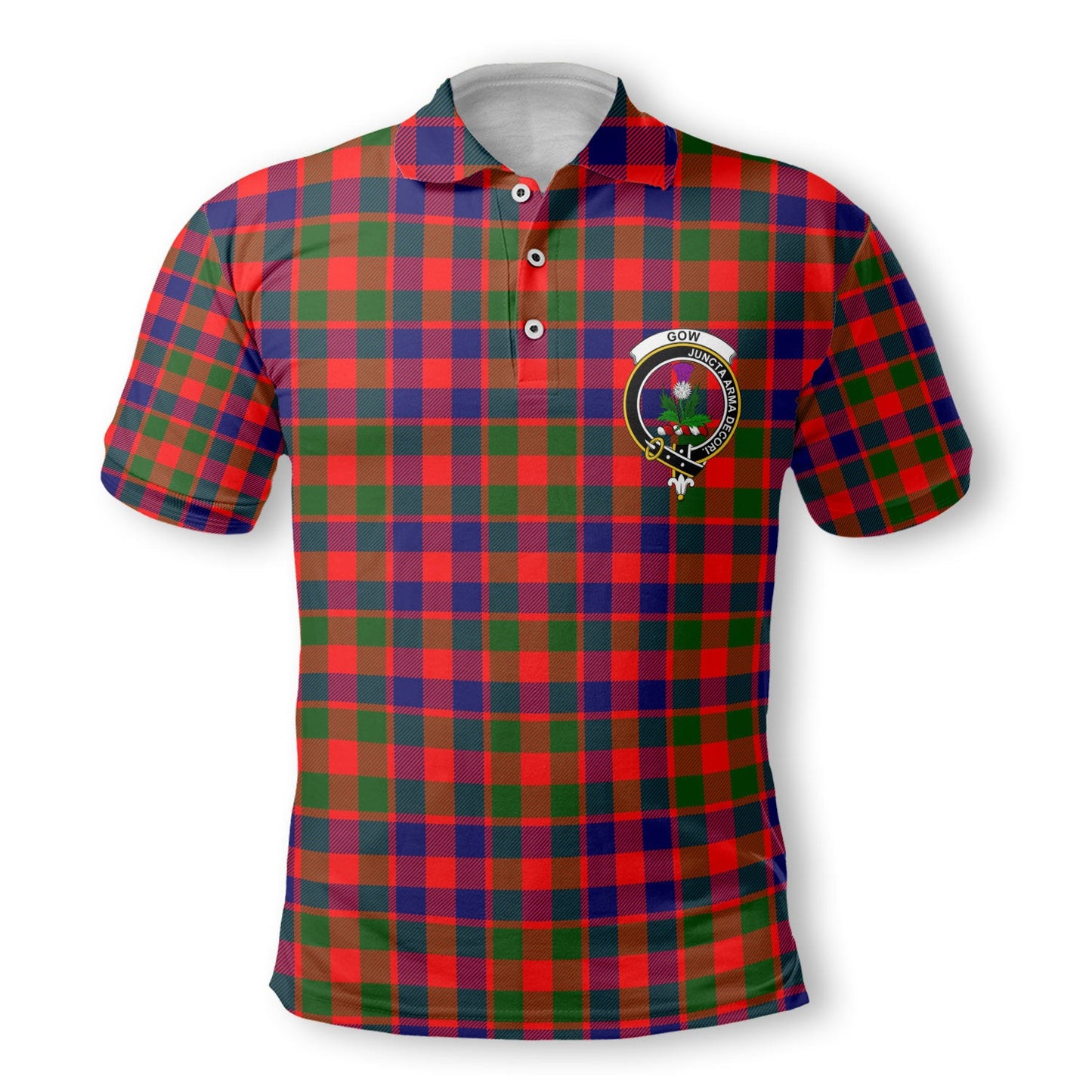 Clan Gow Tartan Golf Men Polo Shirt Crest And Plaid Basic Style