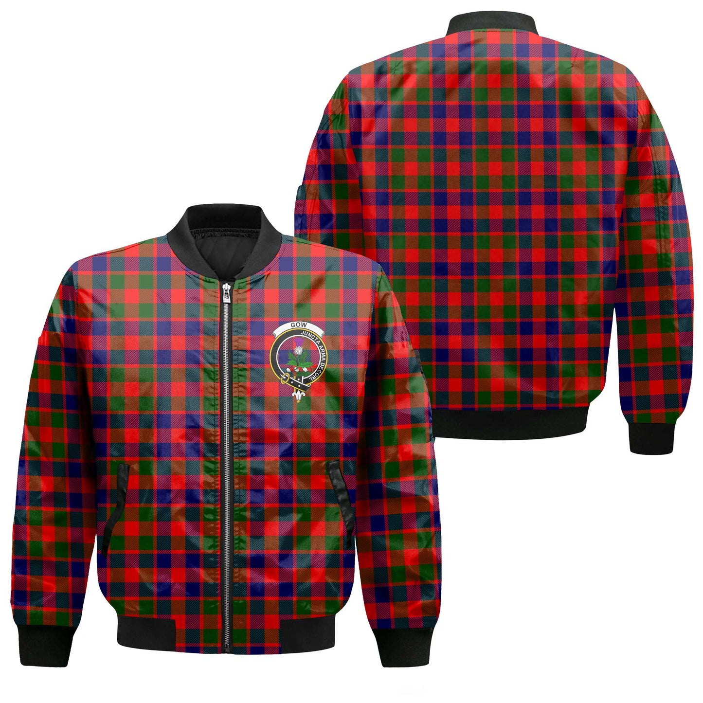 Clan Gow Tartan Men Bomber Jacket Crest And Plaid Basic Style