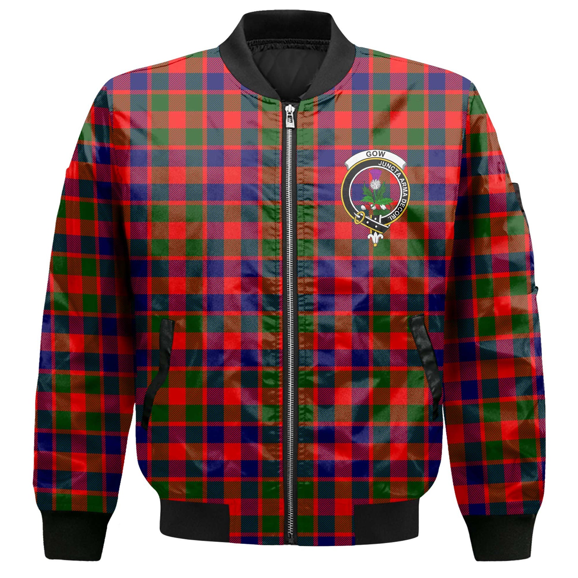 Clan Gow Tartan Men Bomber Jacket Crest And Plaid Basic Style