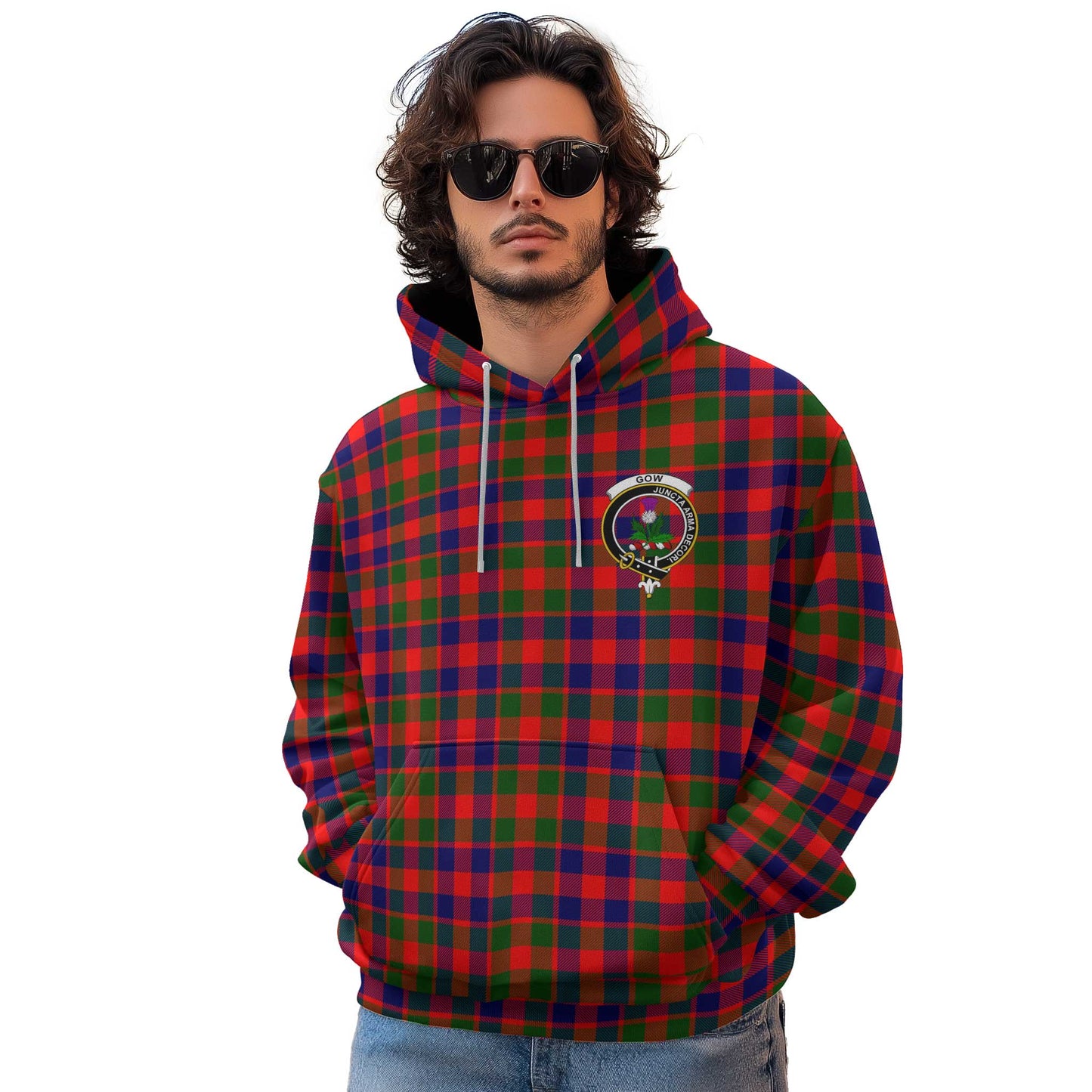 Clan Gow Tartan Men Hoodie Crest And Plaid Basic Style