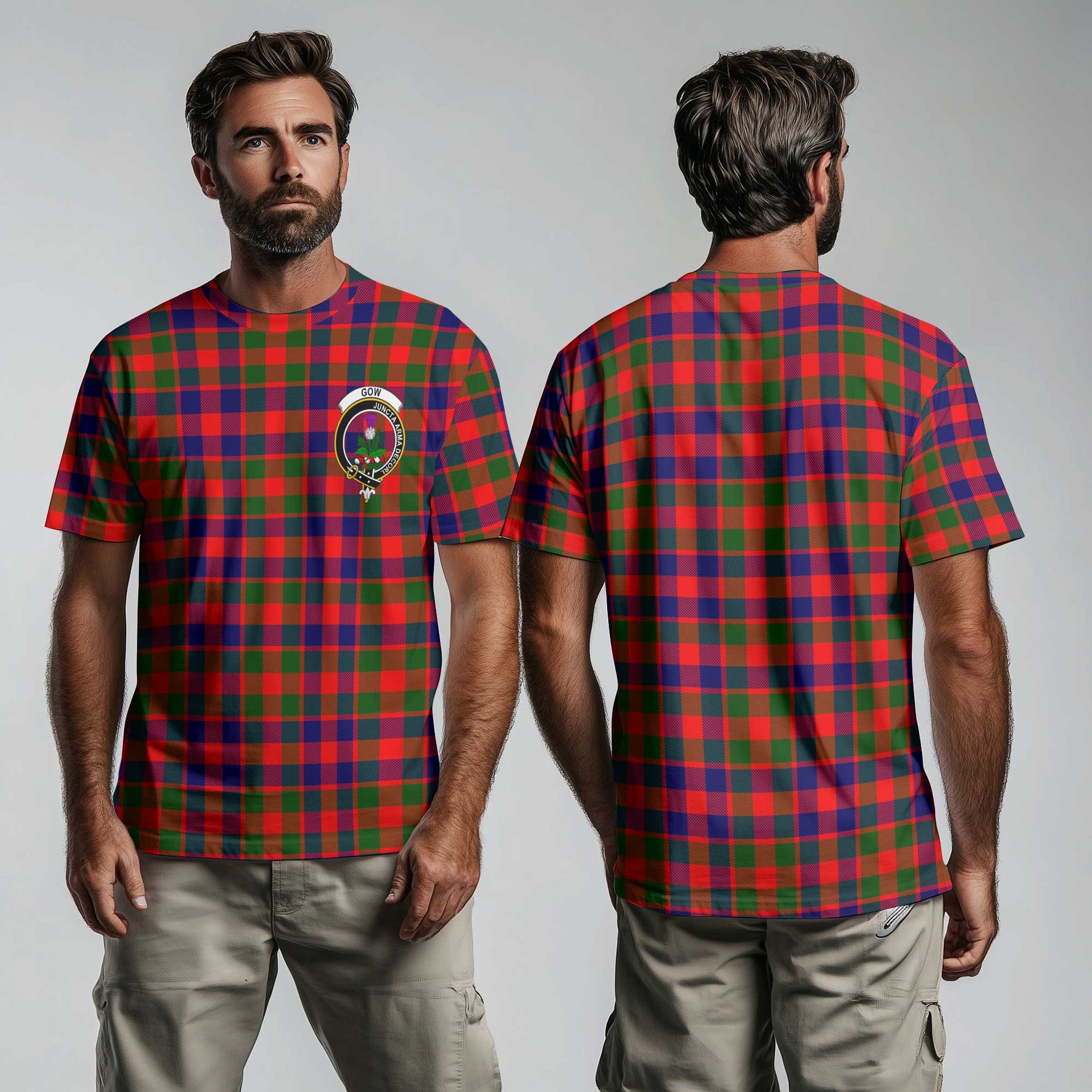 Clan Gow Tartan Men T Shirt Crest And Plaid Basic Style