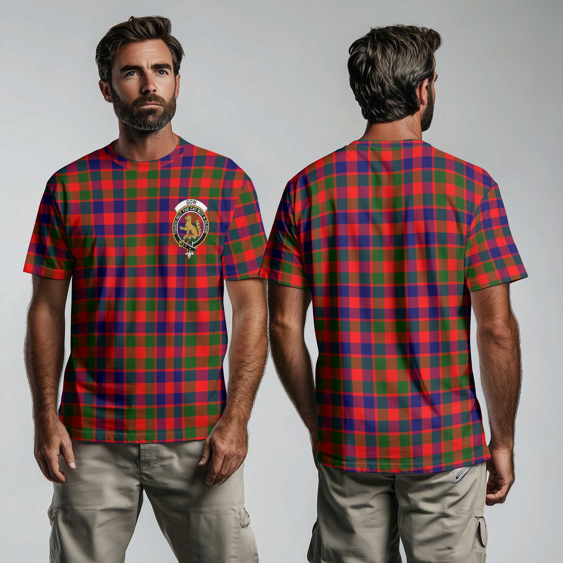 Clan Gow Of Skeoch Tartan Men T Shirt Crest And Plaid Basic Style