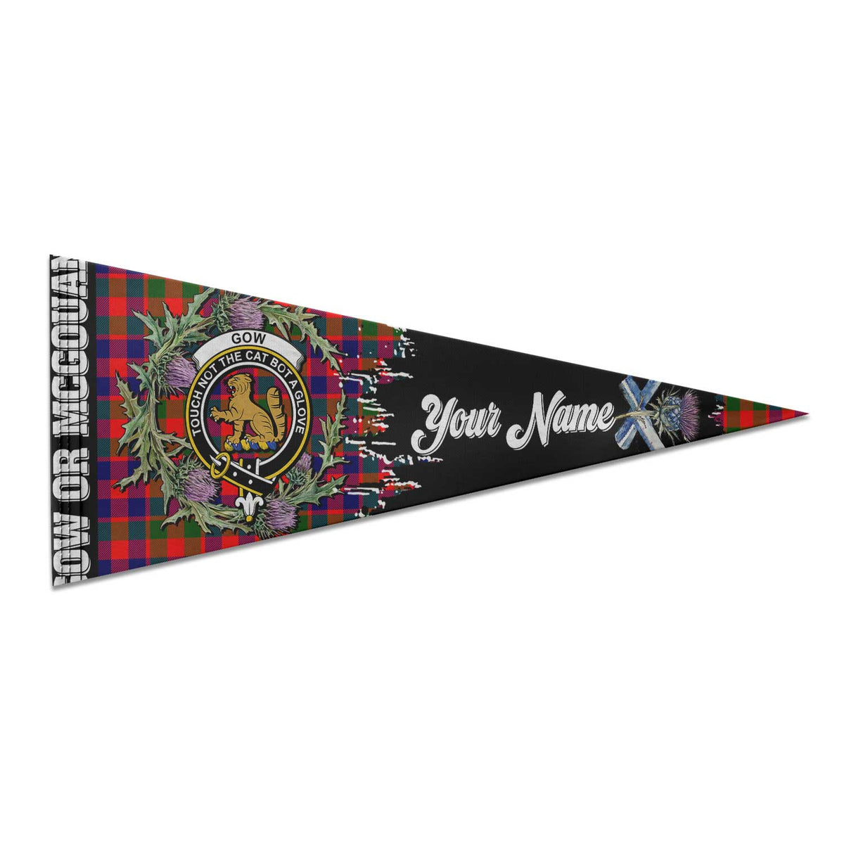 Clan Gow Or Mcgouan Tartan Felt Pennant Crest And Plaid Basic Style