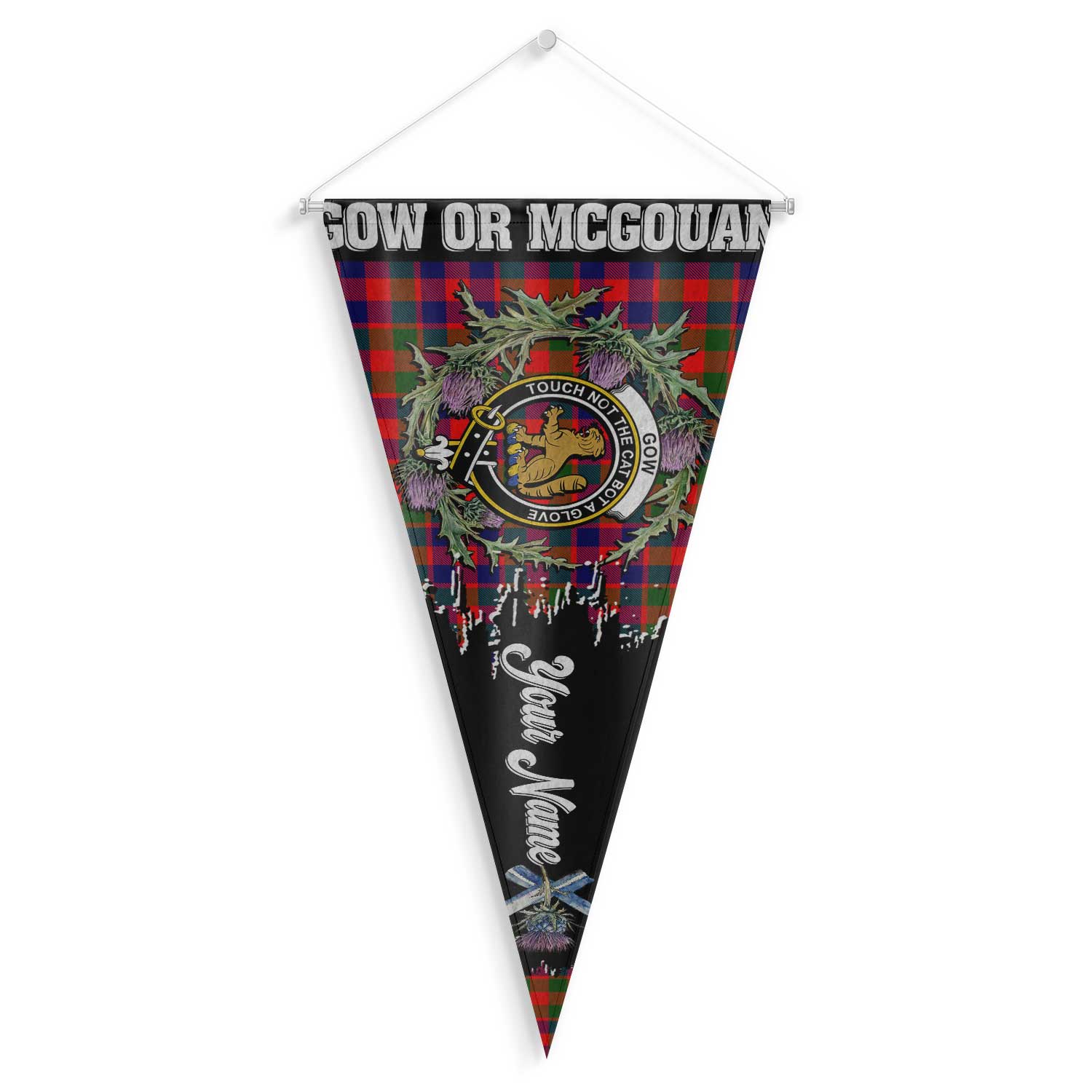 Clan Gow Or Mcgouan Tartan Felt Pennant Crest And Plaid Basic Style