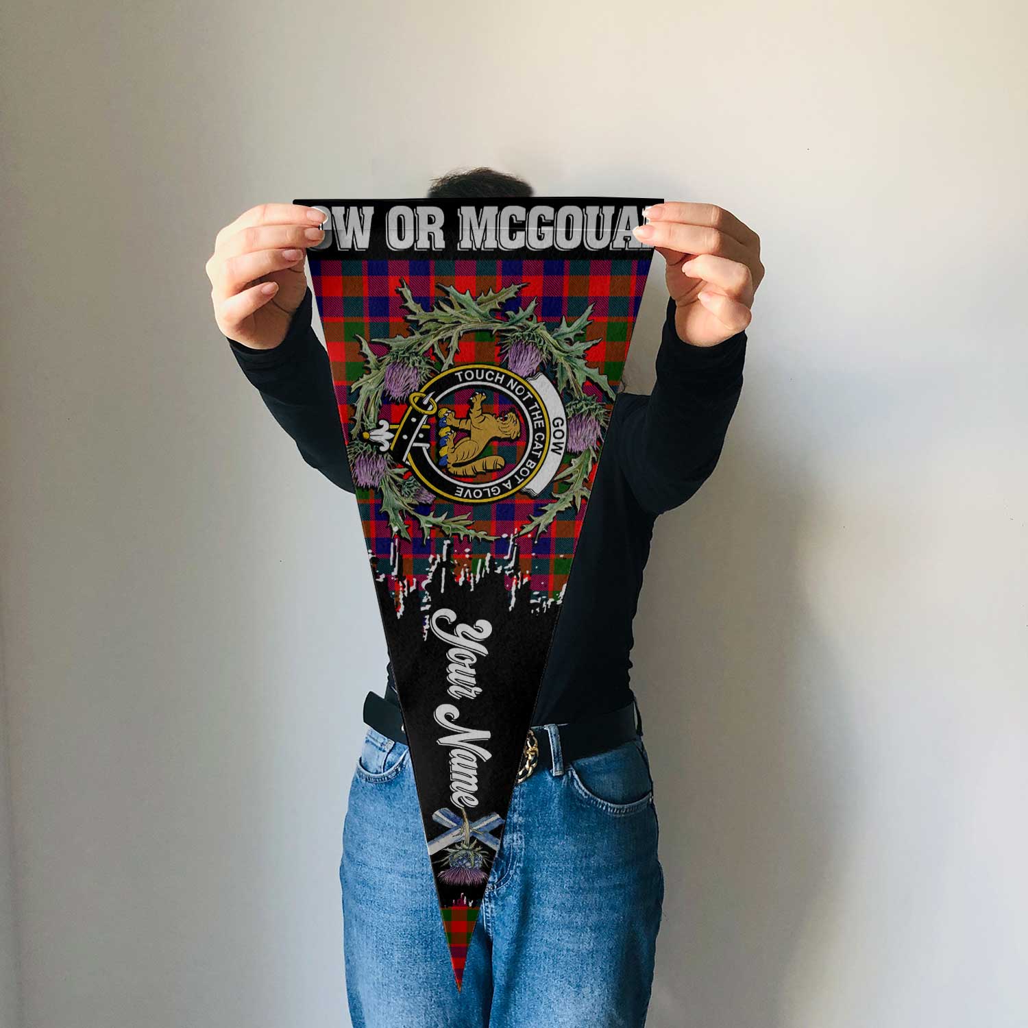 Clan Gow Or Mcgouan Tartan Felt Pennant Crest And Plaid Basic Style