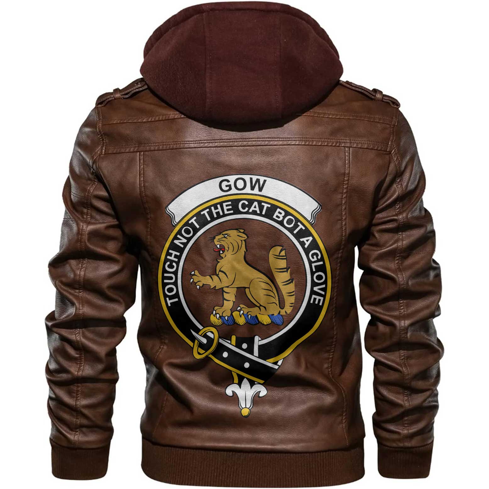 Clan Gow Or Mcgouan Tartan Zip Leather Jacket Crest And Plaid Basic Style