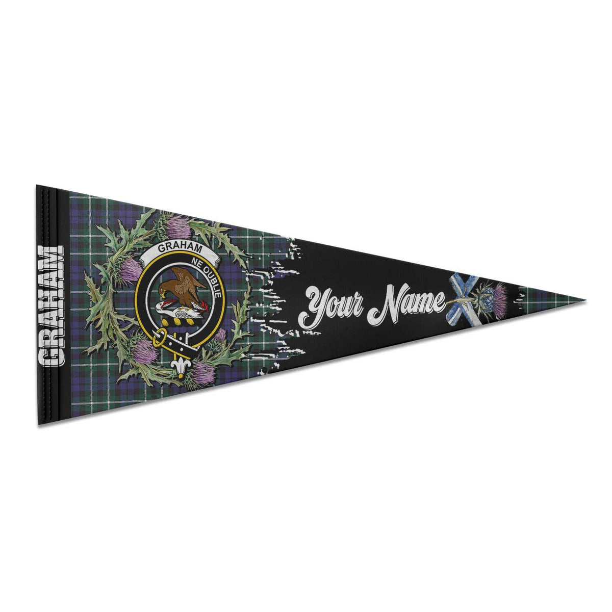 Clan Graham Tartan Felt Pennant Crest And Plaid Basic Style