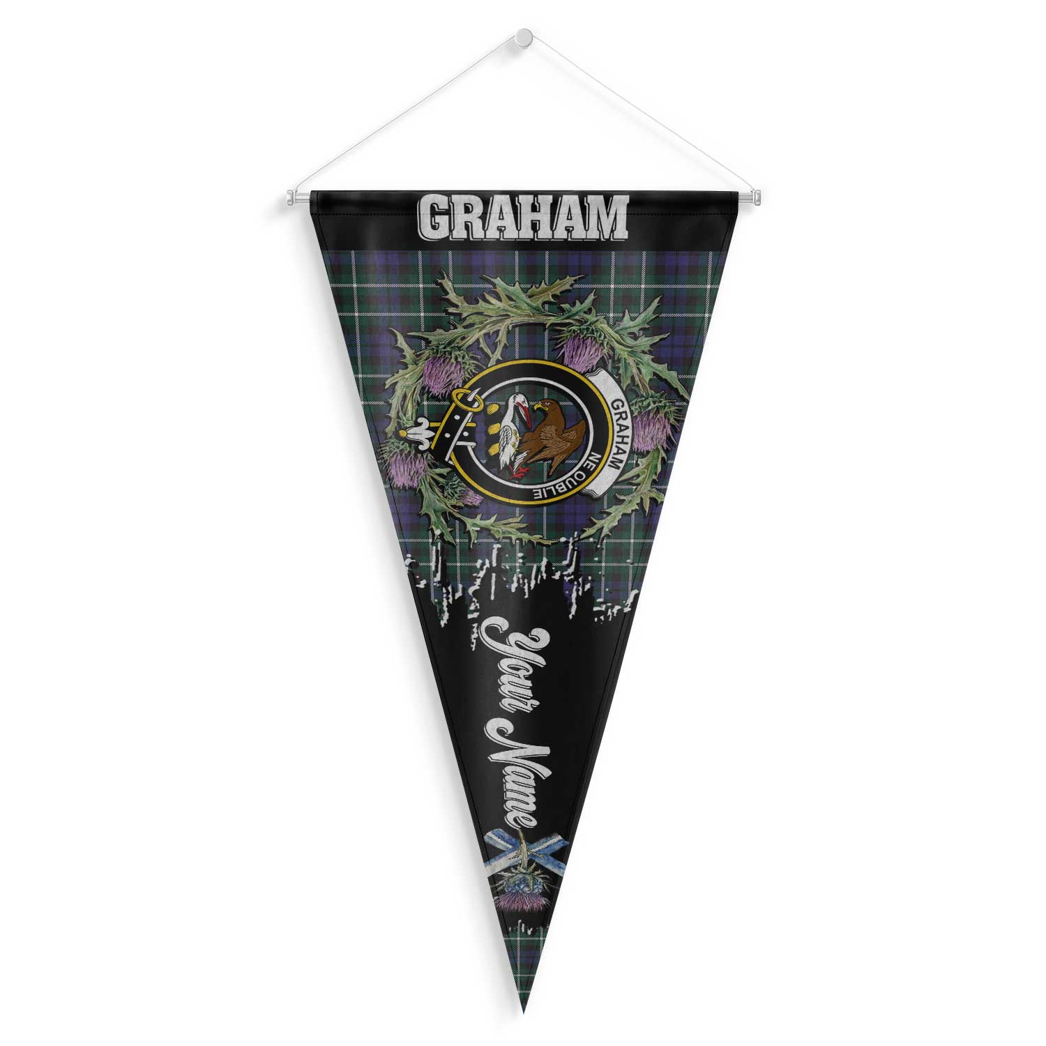 Clan Graham Tartan Felt Pennant Crest And Plaid Basic Style