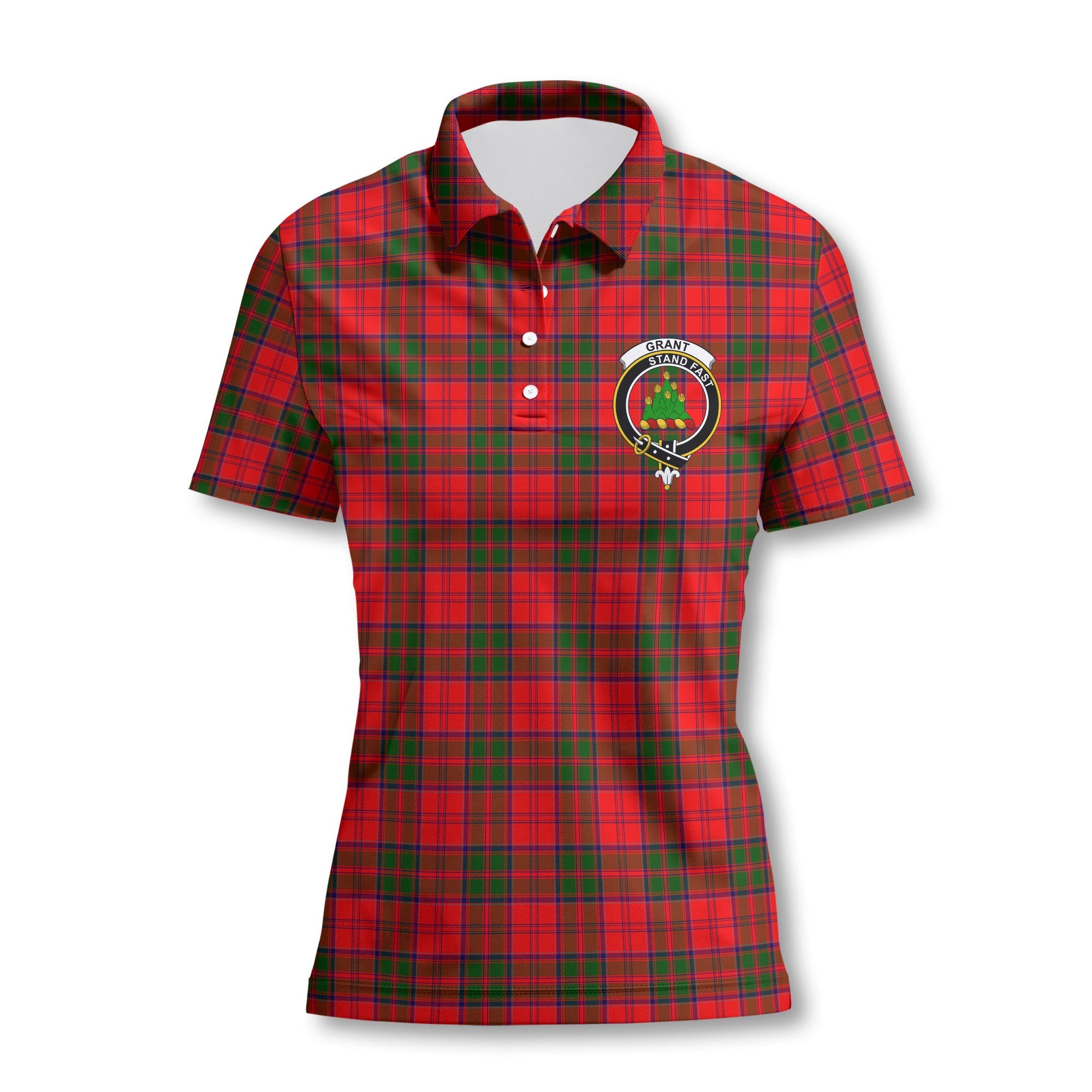 Clan Grant Tartan Women Polo Shirt Crest And Plaid Basic Style