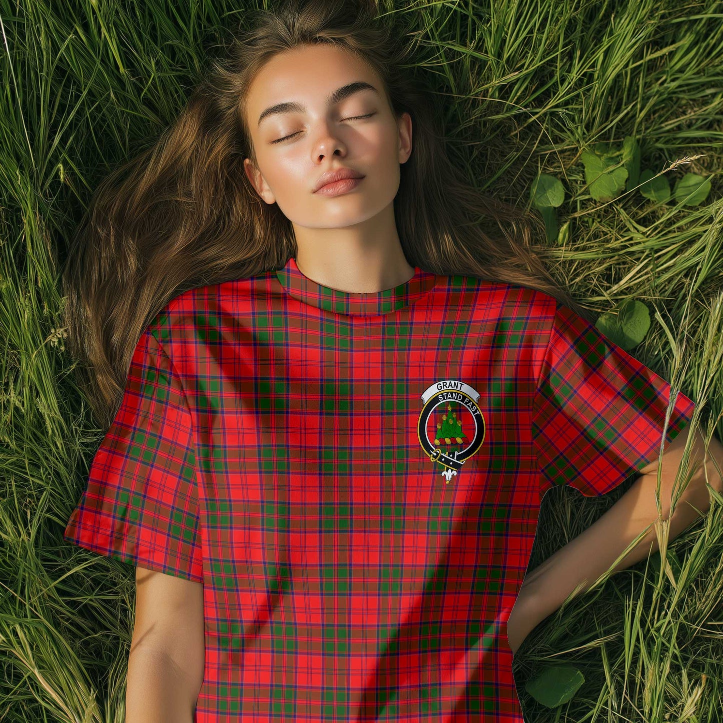 Clan Grant Tartan Women T Shirt Crest And Plaid Basic Style