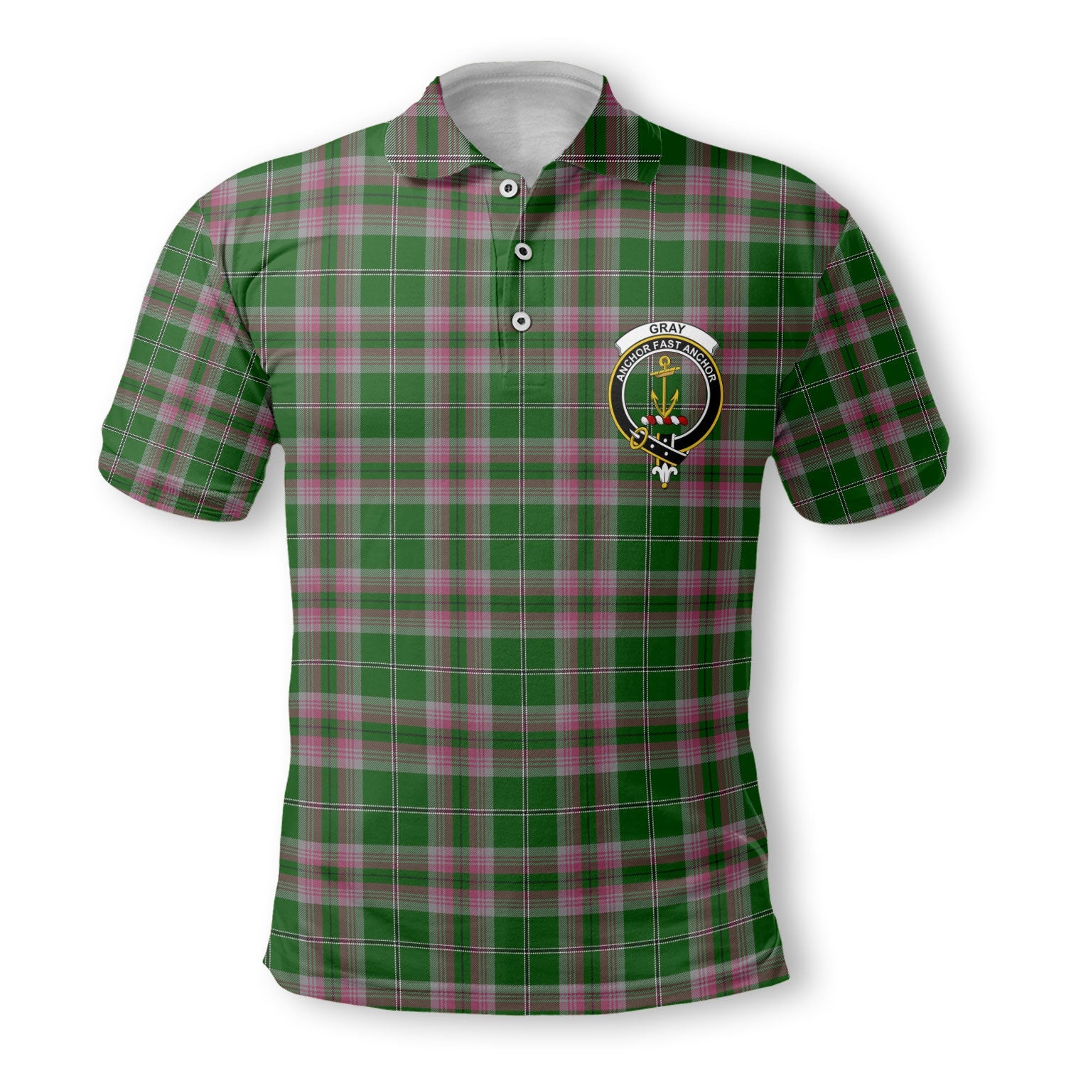 Clan Gray Tartan Golf Men Polo Shirt Crest And Plaid Basic Style