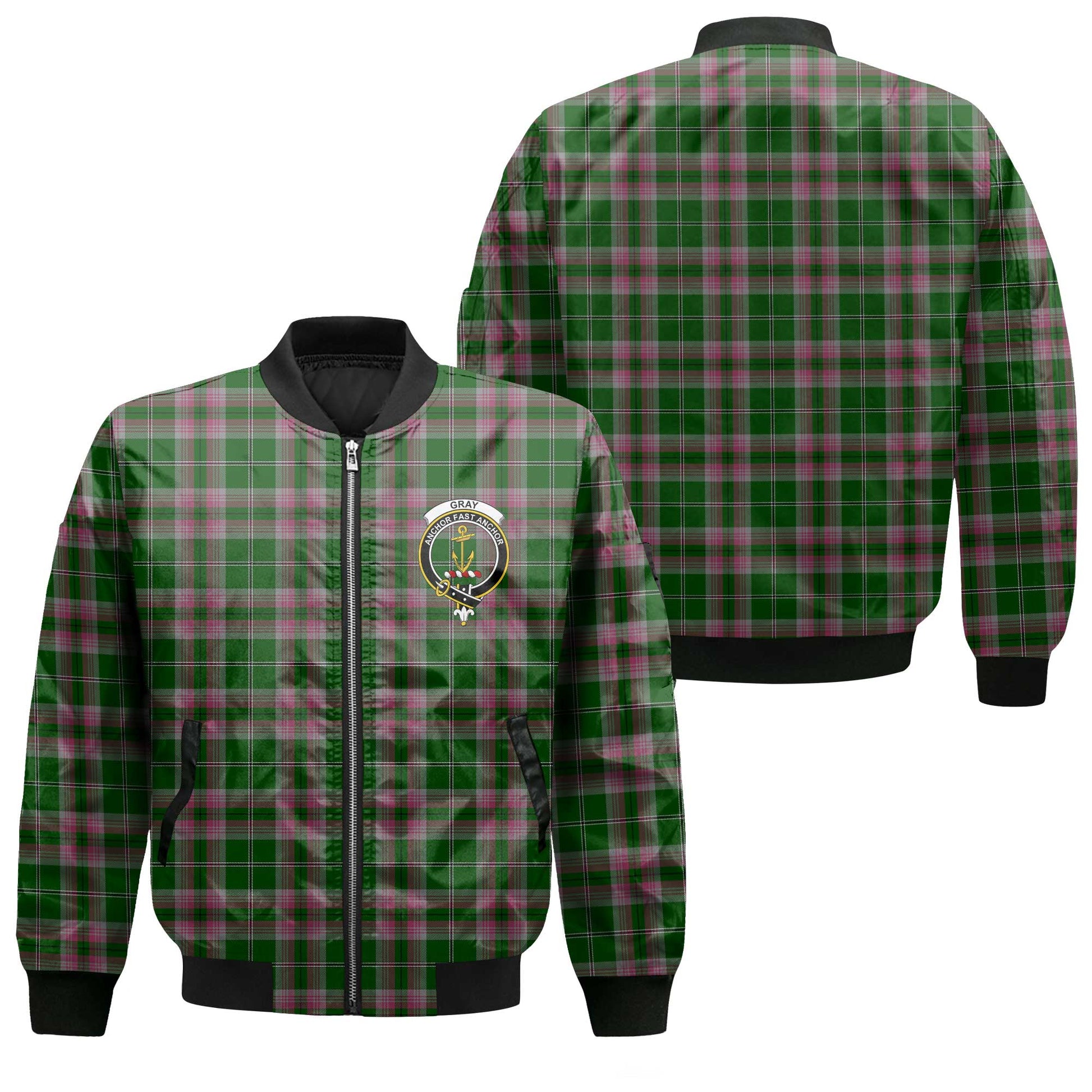 Clan Gray Tartan Men Bomber Jacket Crest And Plaid Basic Style