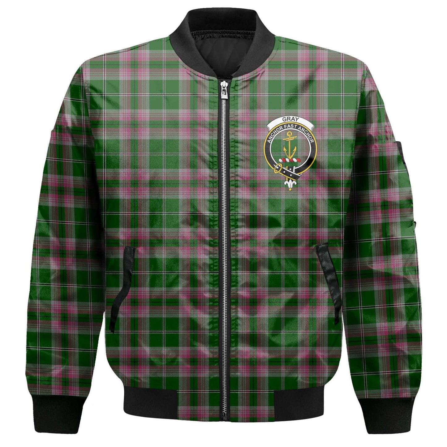 Clan Gray Tartan Women Bomber Jacket Crest And Plaid Basic Style