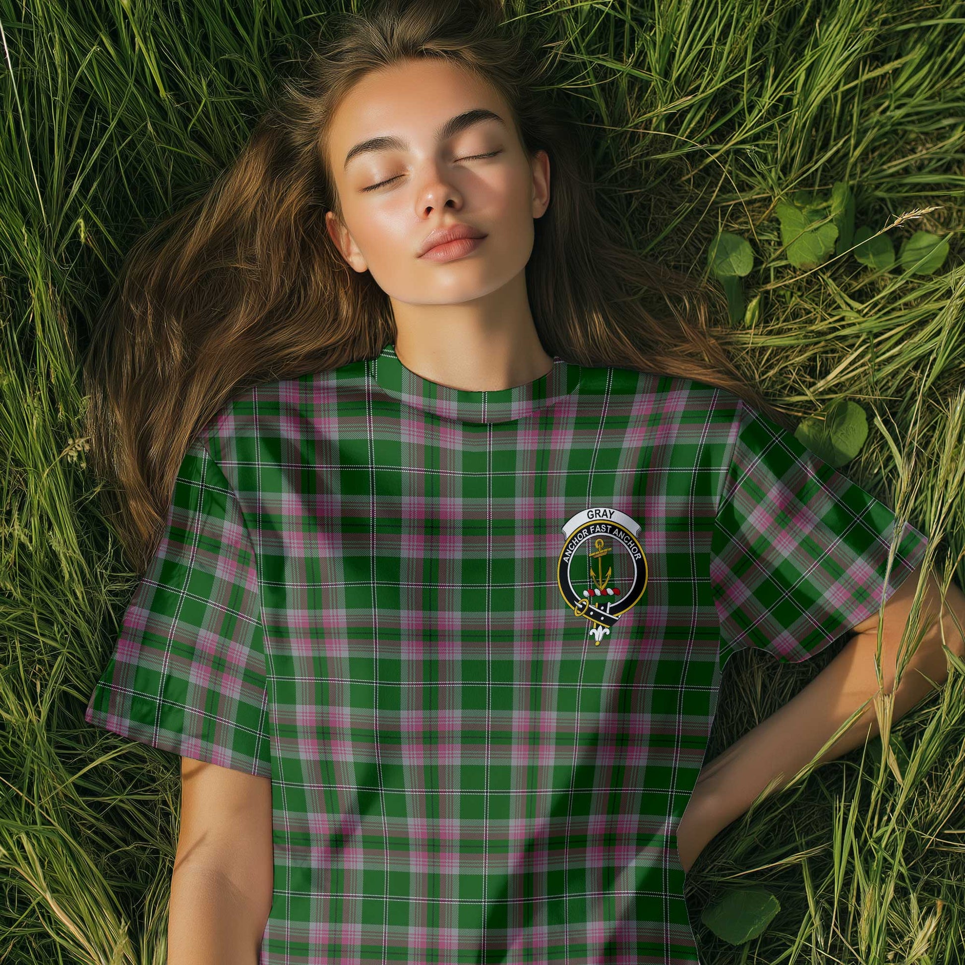 Clan Gray Tartan Women T Shirt Crest And Plaid Basic Style