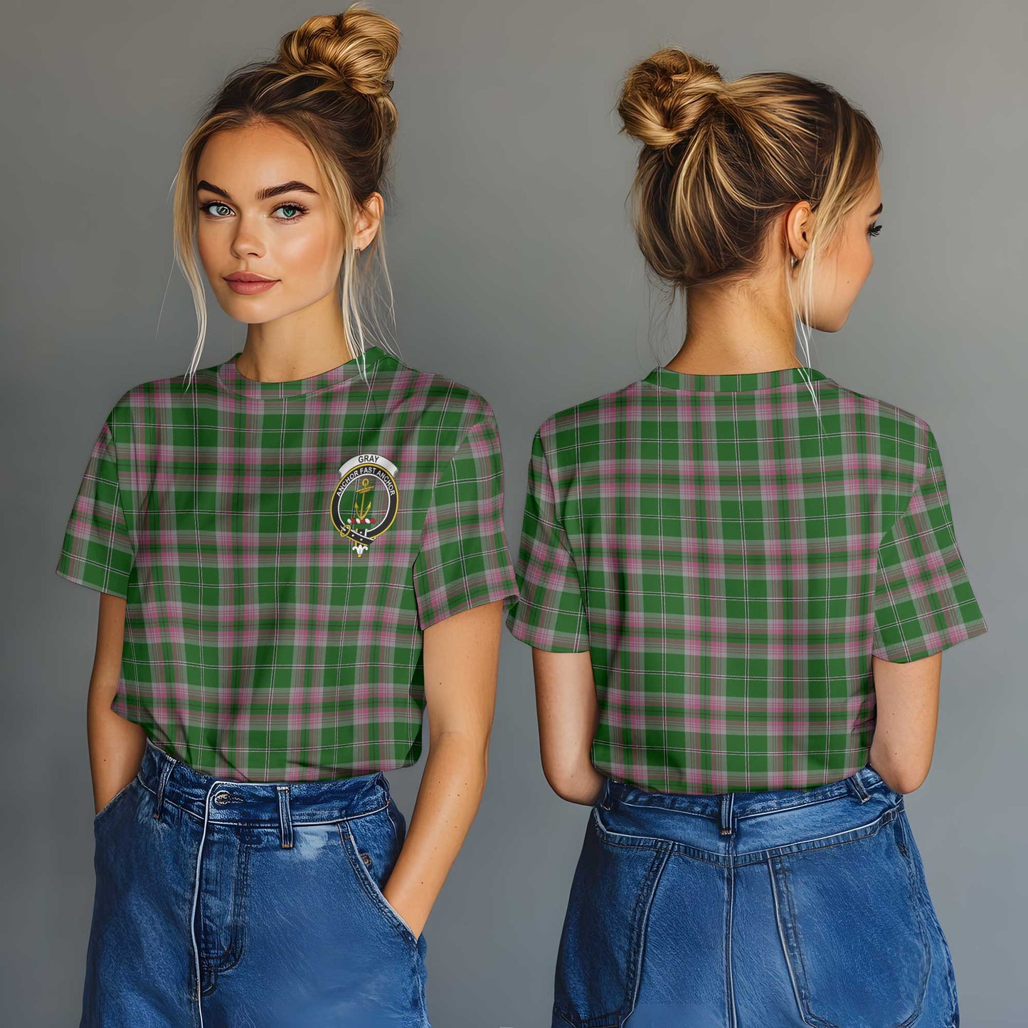 Clan Gray Tartan Women T Shirt Crest And Plaid Basic Style