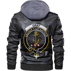 Clan Gray Tartan Zip Leather Jacket Crest And Plaid Basic Style