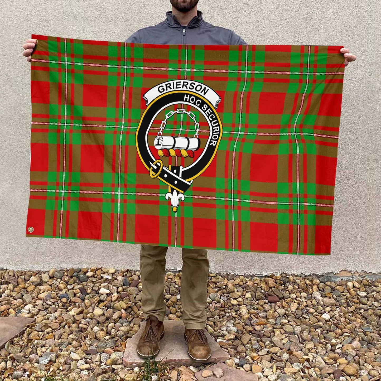 Clan Grierson Tartan Flag Crest And Plaid Basic Style