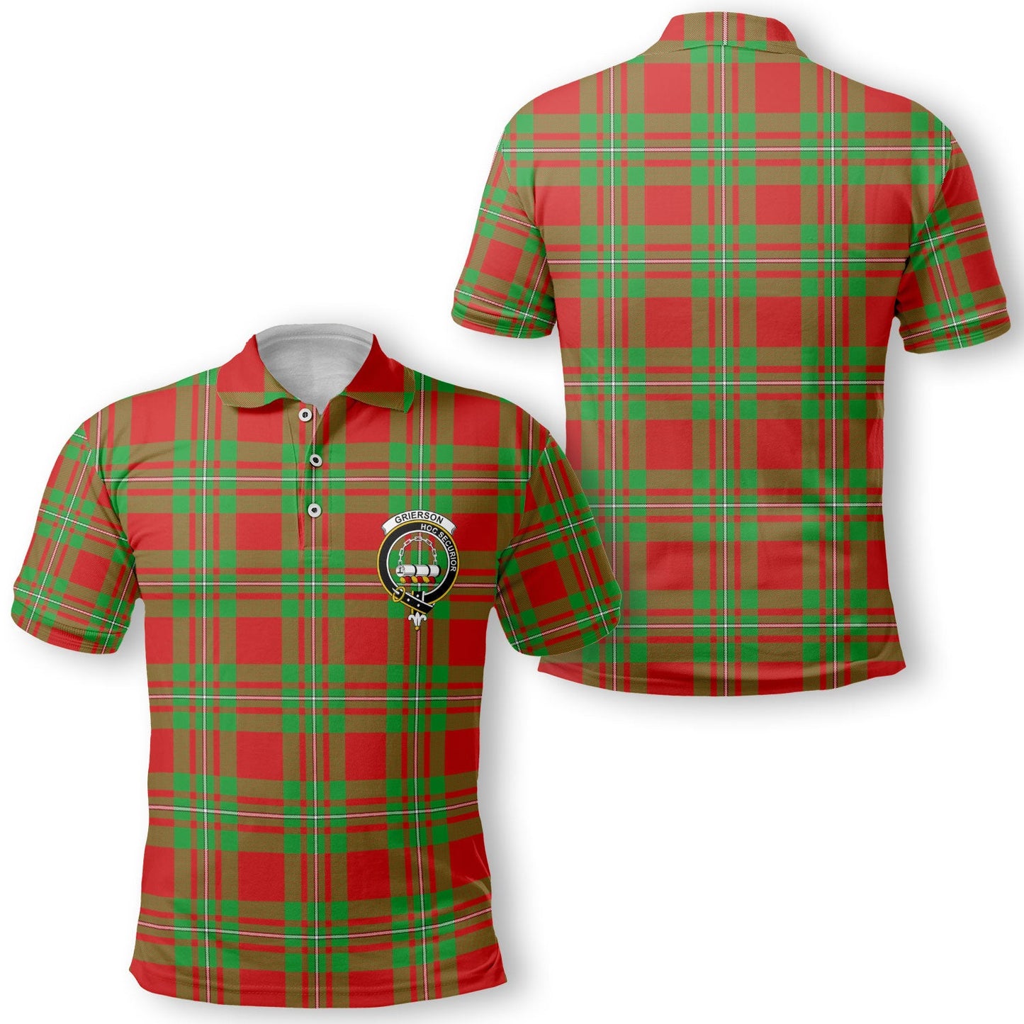 Clan Grierson Tartan Golf Men Polo Shirt Crest And Plaid Basic Style