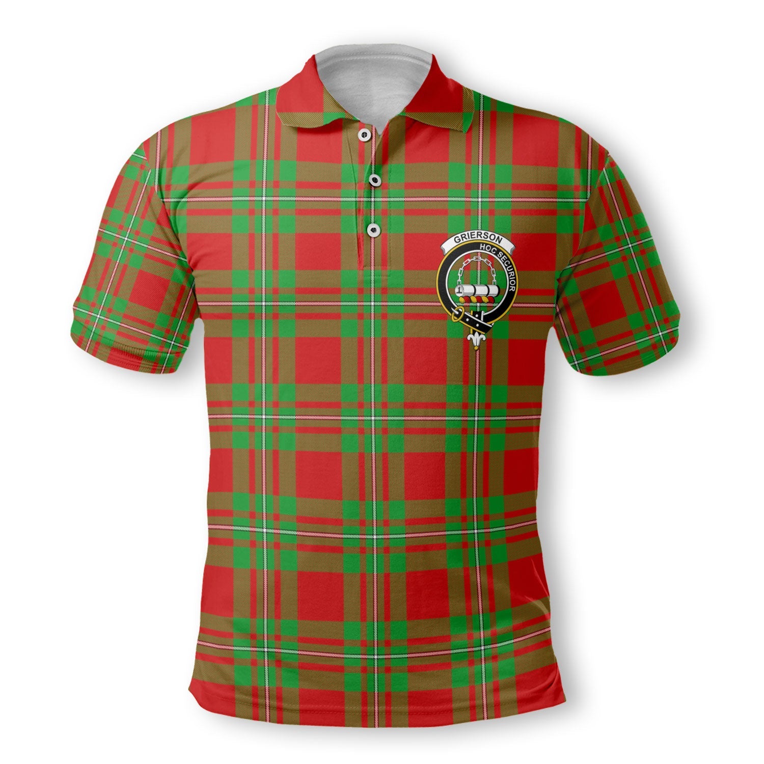 Clan Grierson Tartan Golf Men Polo Shirt Crest And Plaid Basic Style