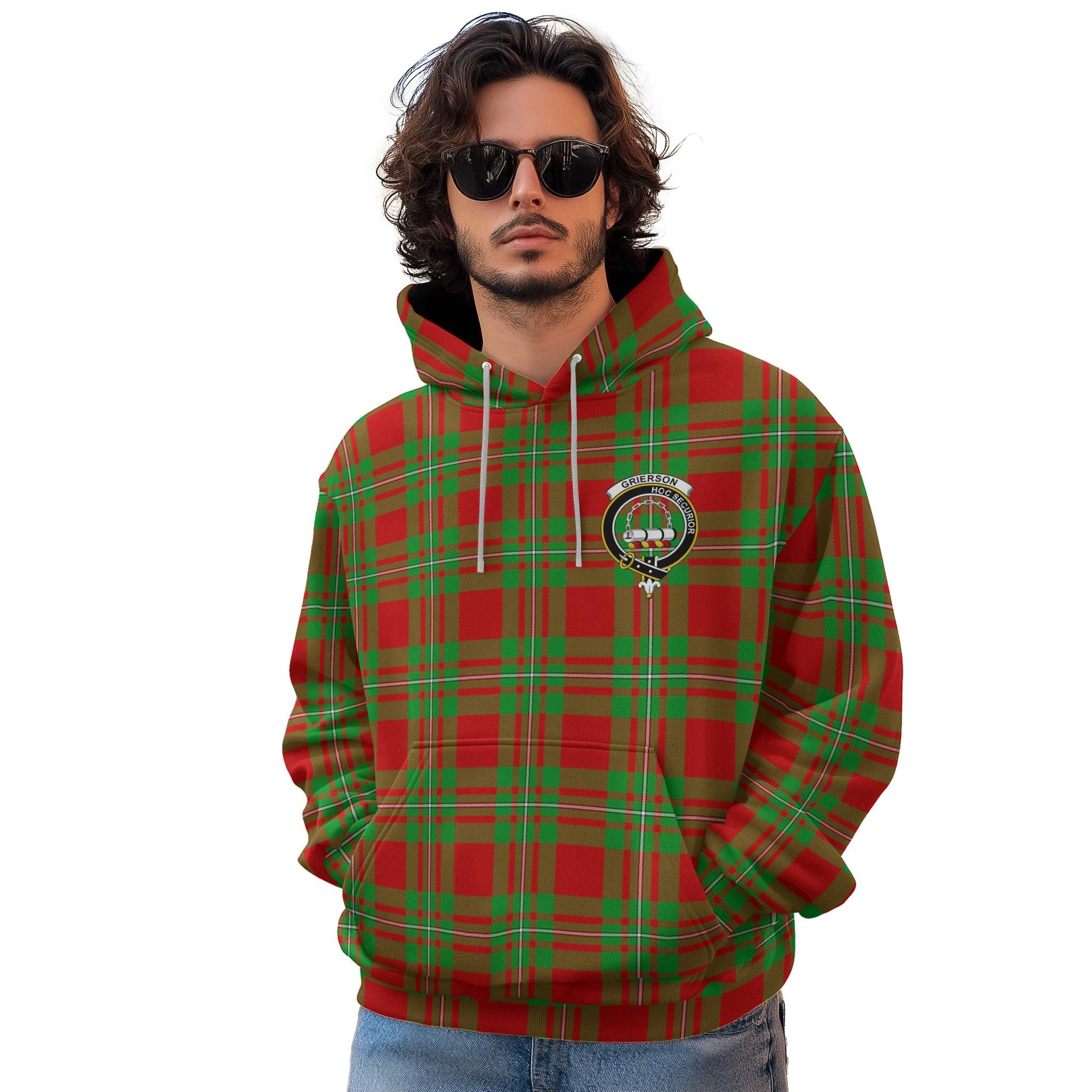 Clan Grierson Tartan Men Hoodie Crest And Plaid Basic Style