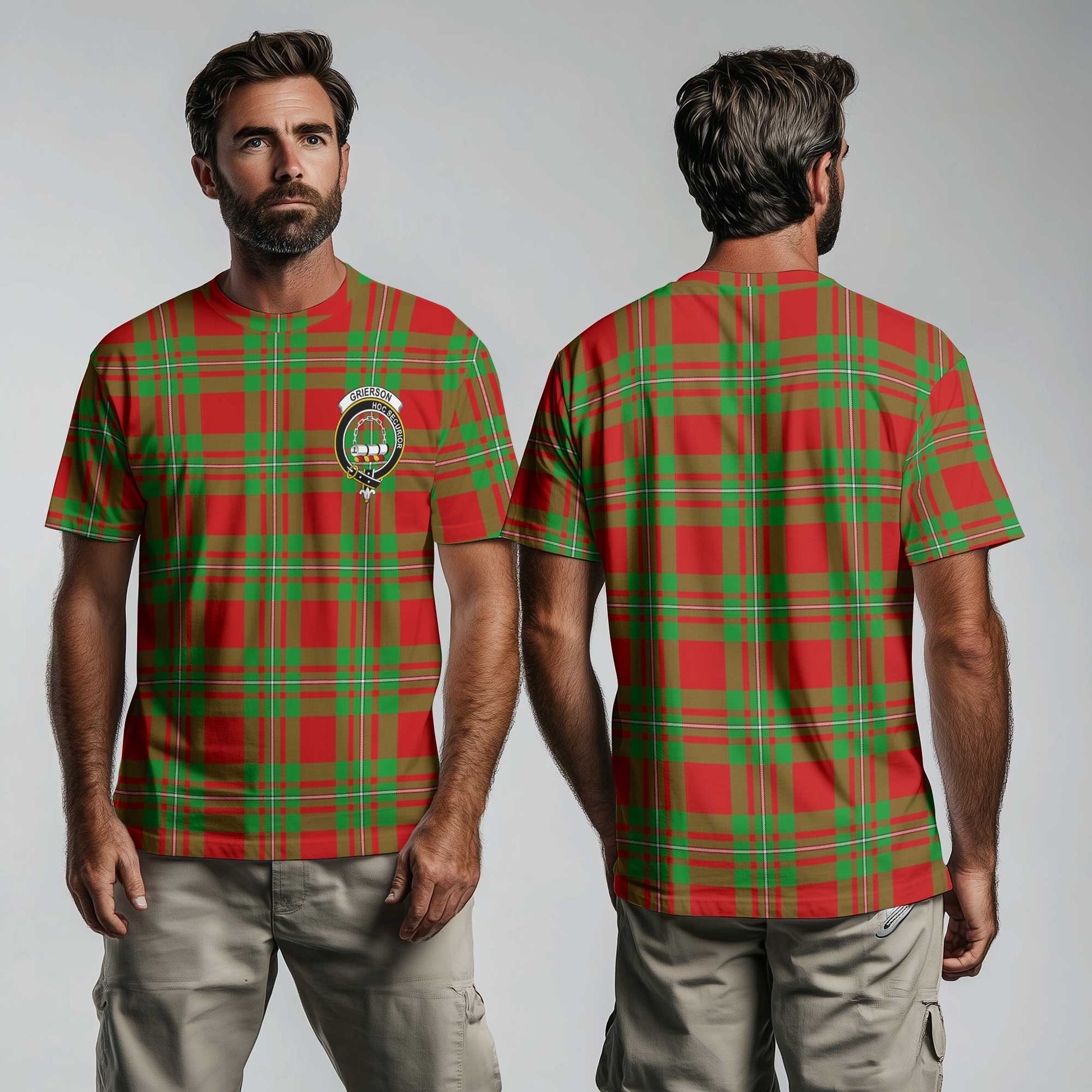 Clan Grierson Tartan Men T Shirt Crest And Plaid Basic Style