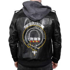 Clan Grierson Tartan Zip Leather Jacket Crest And Plaid Basic Style