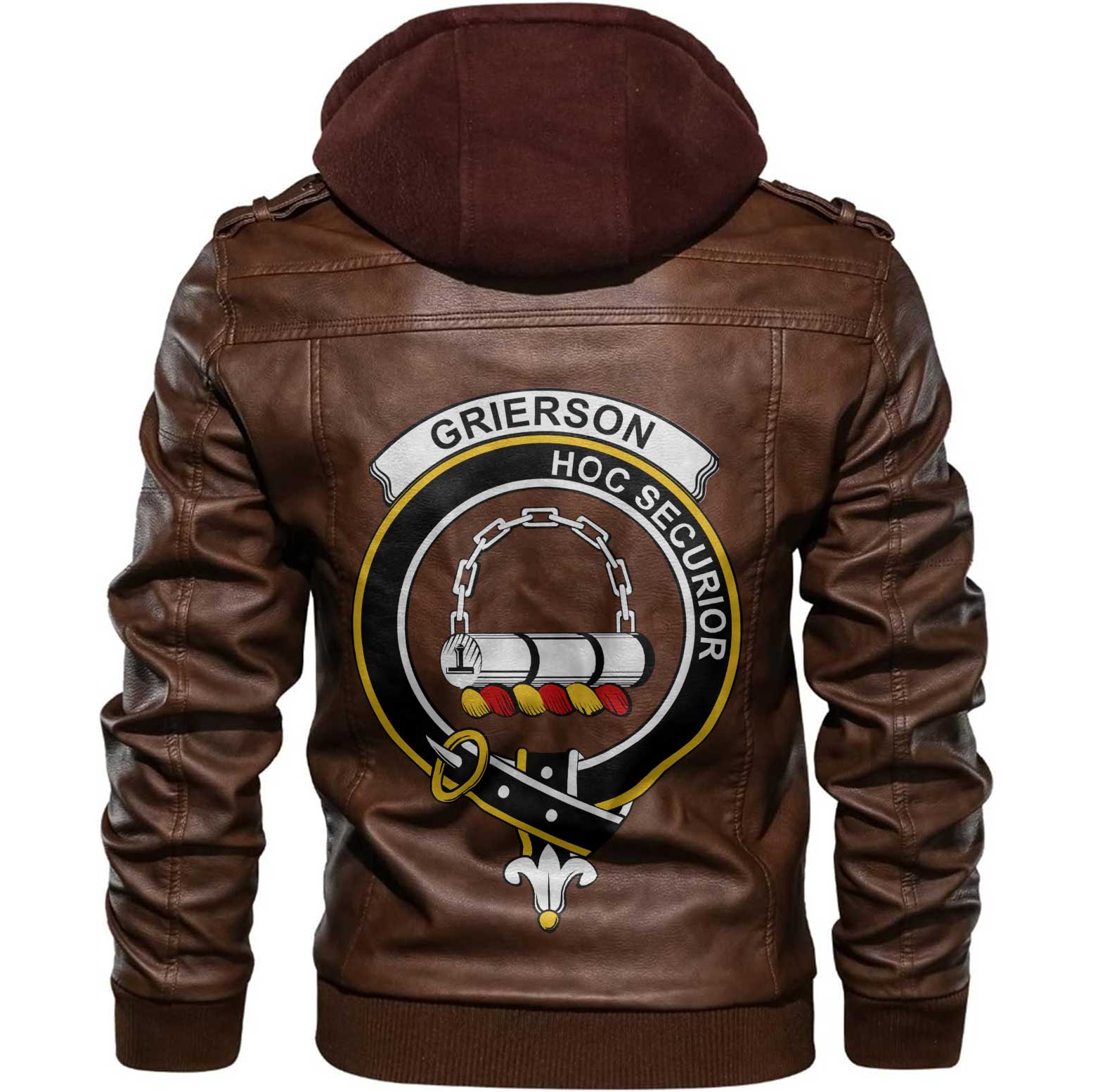 Clan Grierson Tartan Zip Leather Jacket Crest And Plaid Basic Style