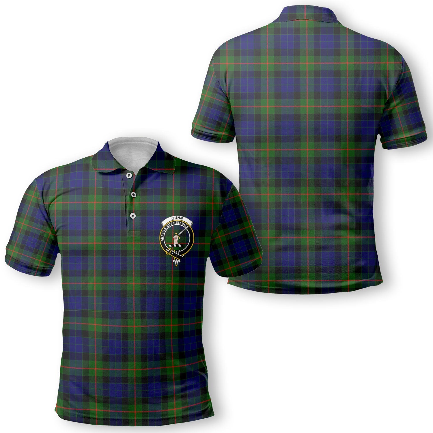 Clan Gunn Tartan Golf Men Polo Shirt Crest And Plaid Basic Style