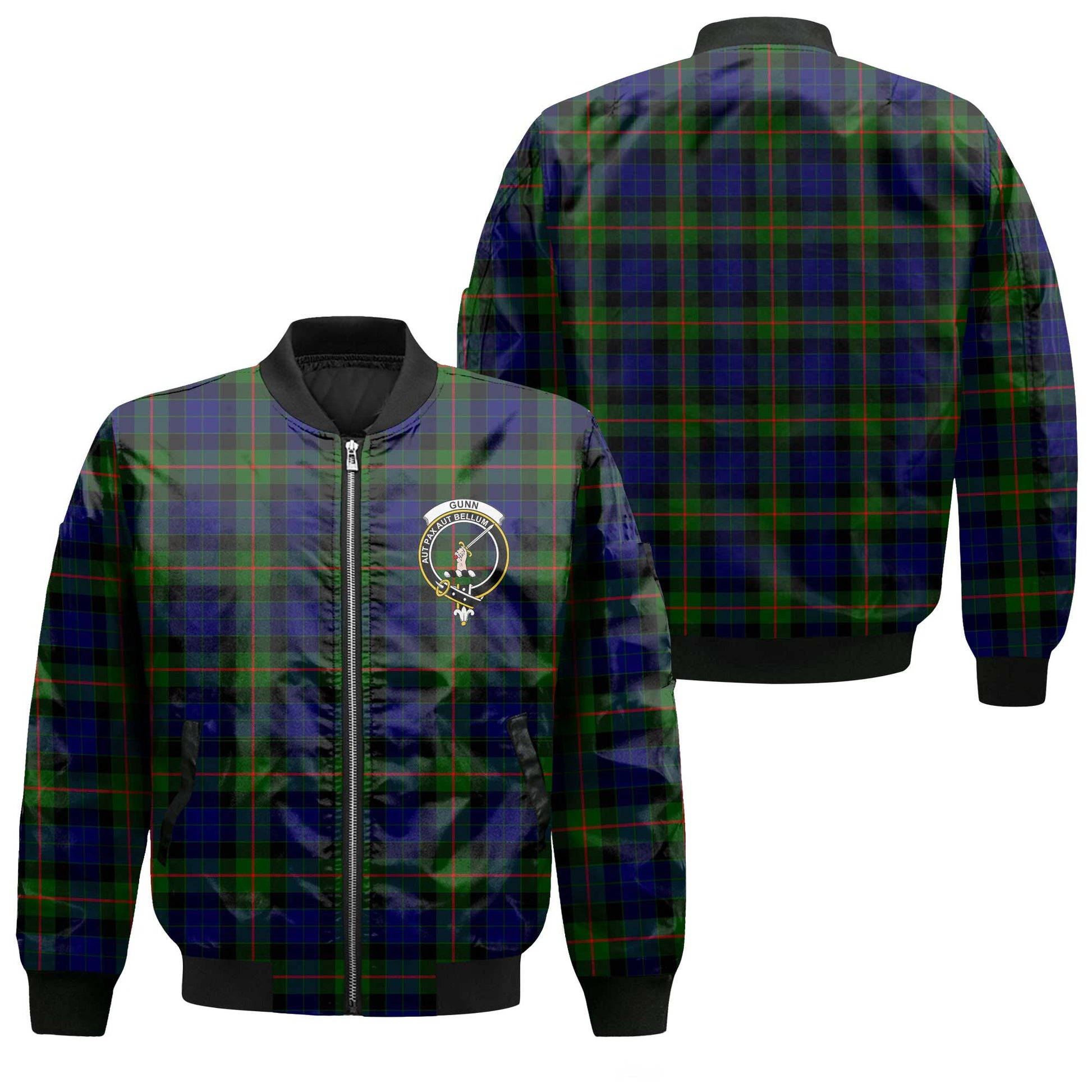 Clan Gunn Tartan Men Bomber Jacket Crest And Plaid Basic Style