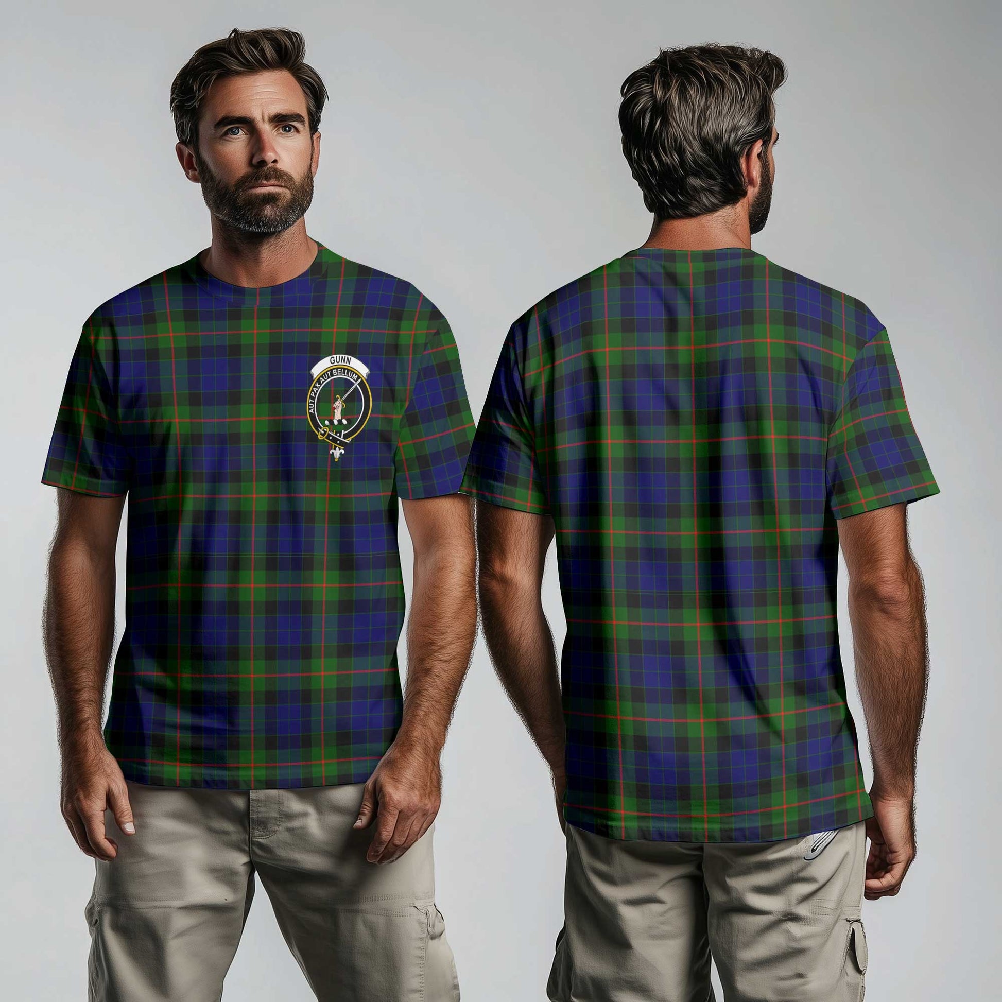 Clan Gunn Tartan Men T Shirt Crest And Plaid Basic Style