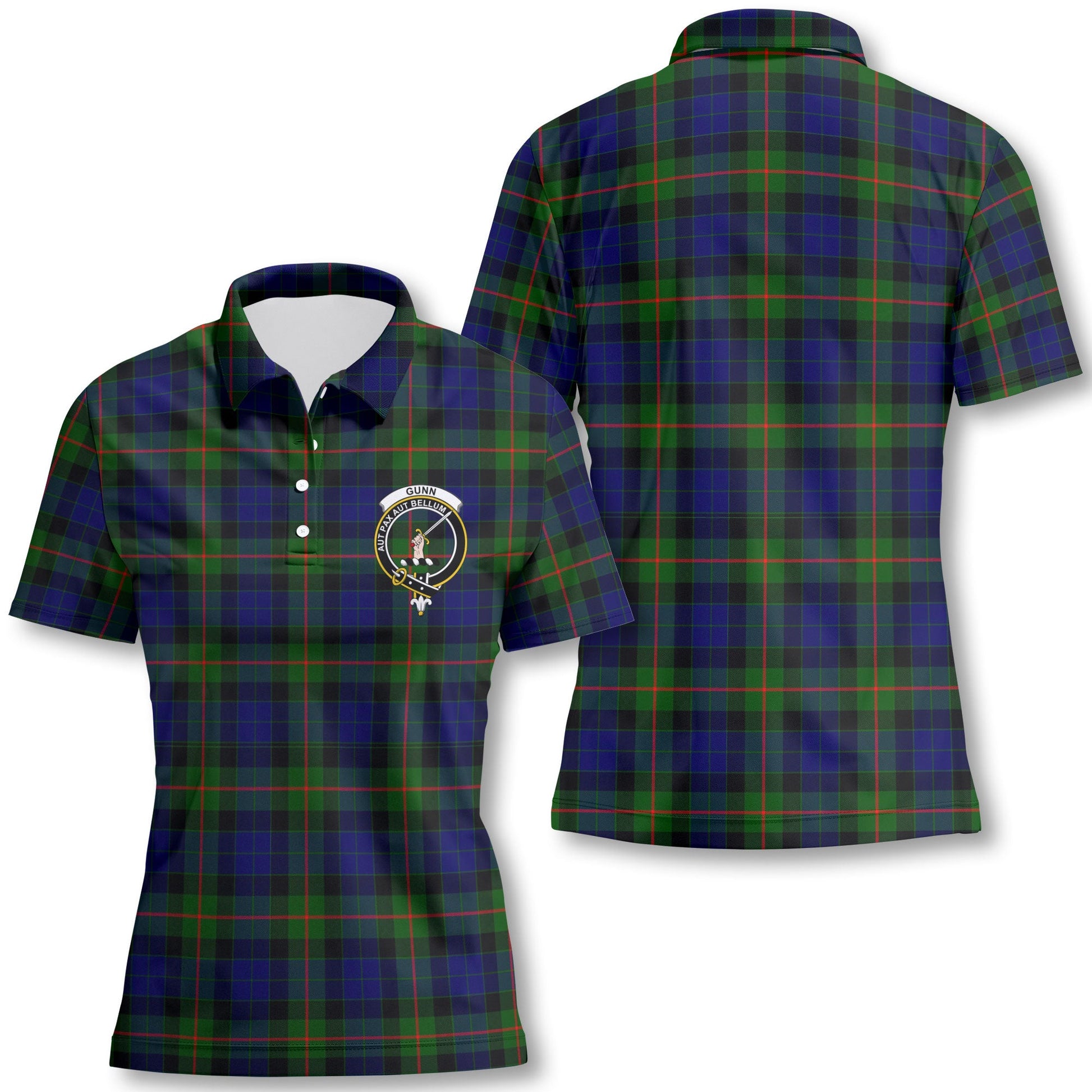 Clan Gunn Tartan Women Polo Shirt Crest And Plaid Basic Style