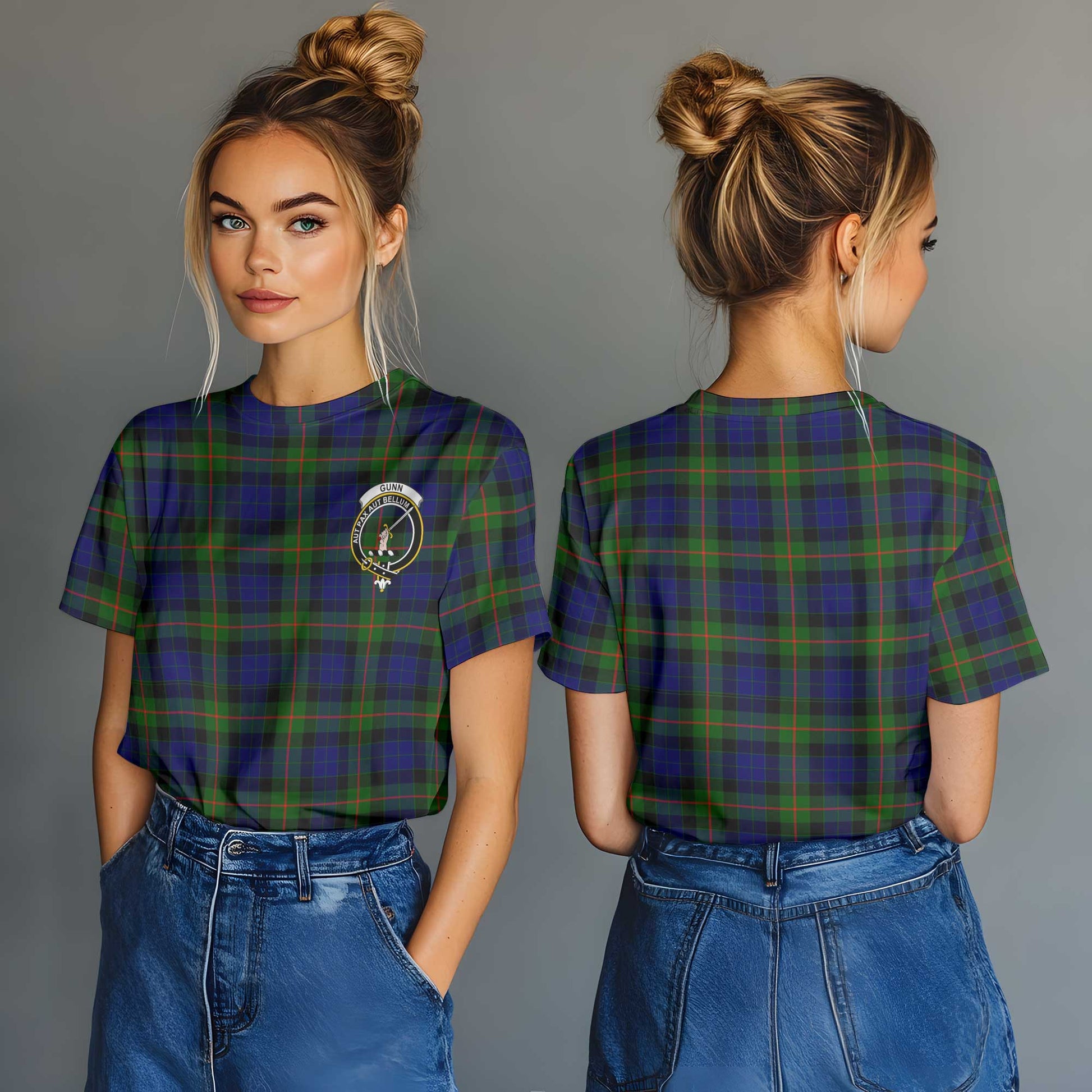 Clan Gunn Tartan Women T Shirt Crest And Plaid Basic Style