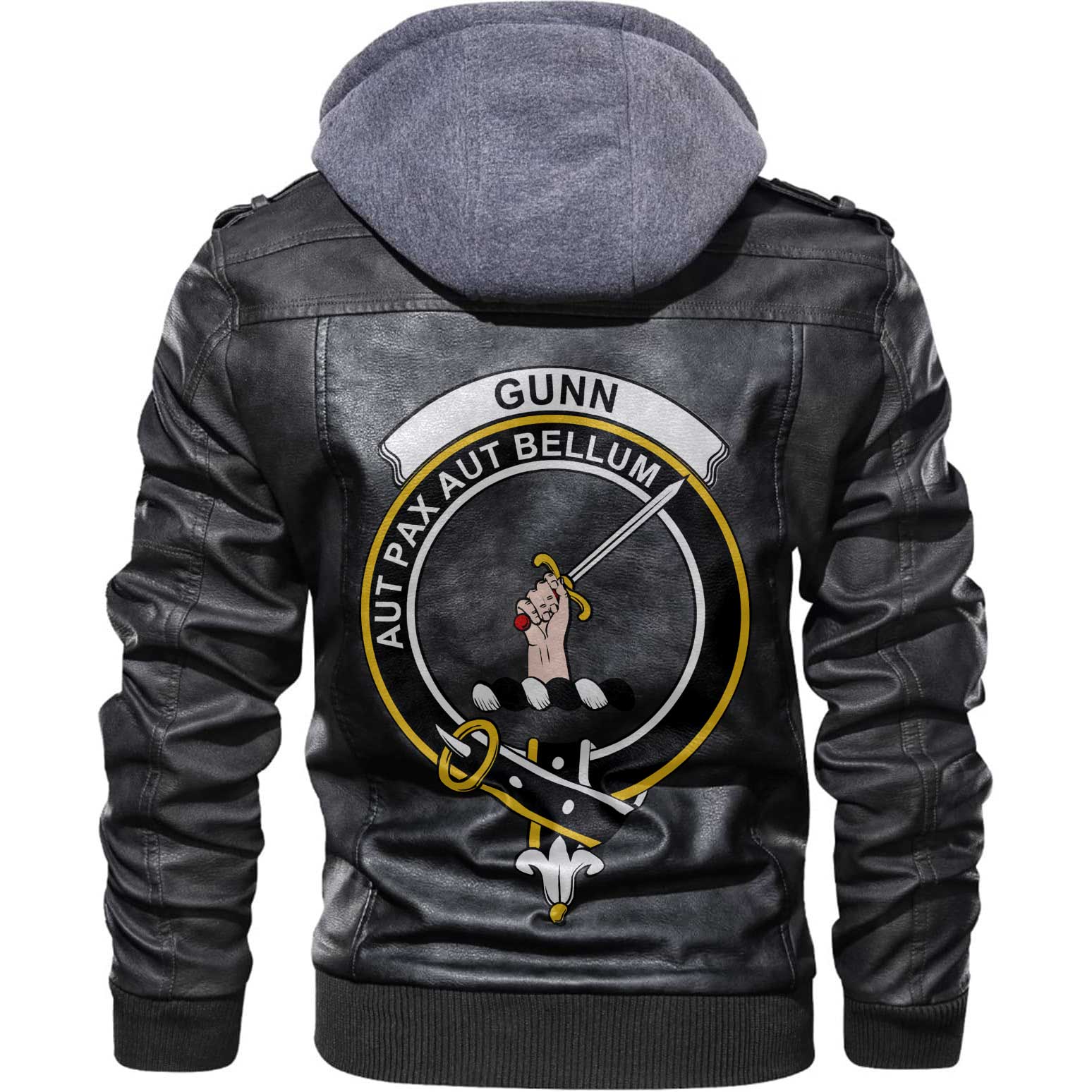 Clan Gunn Tartan Zip Leather Jacket Crest And Plaid Basic Style