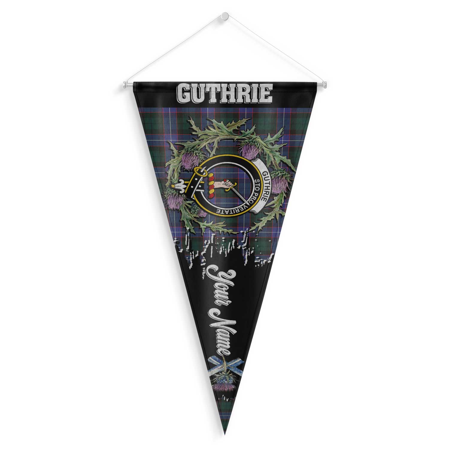 Clan Guthrie Tartan Felt Pennant Crest And Plaid Basic Style