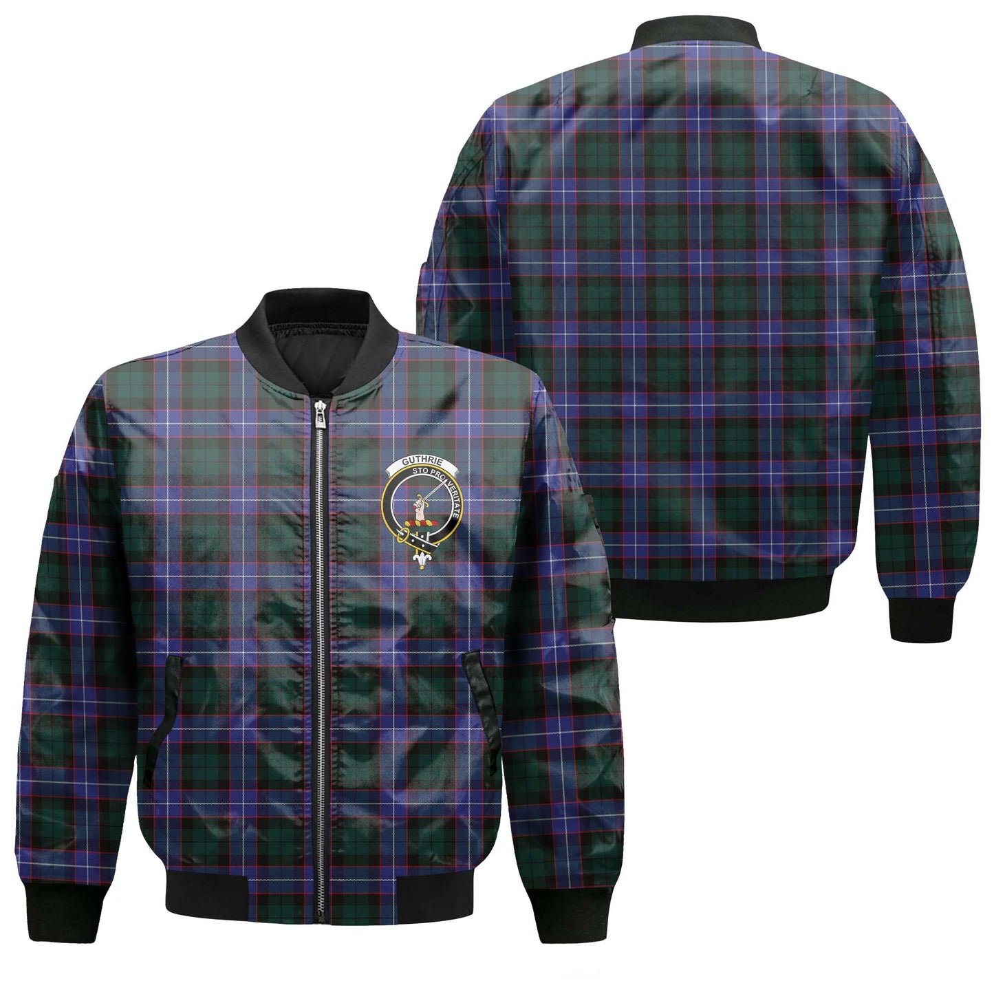 Clan Guthrie Tartan Men Bomber Jacket Crest And Plaid Basic Style