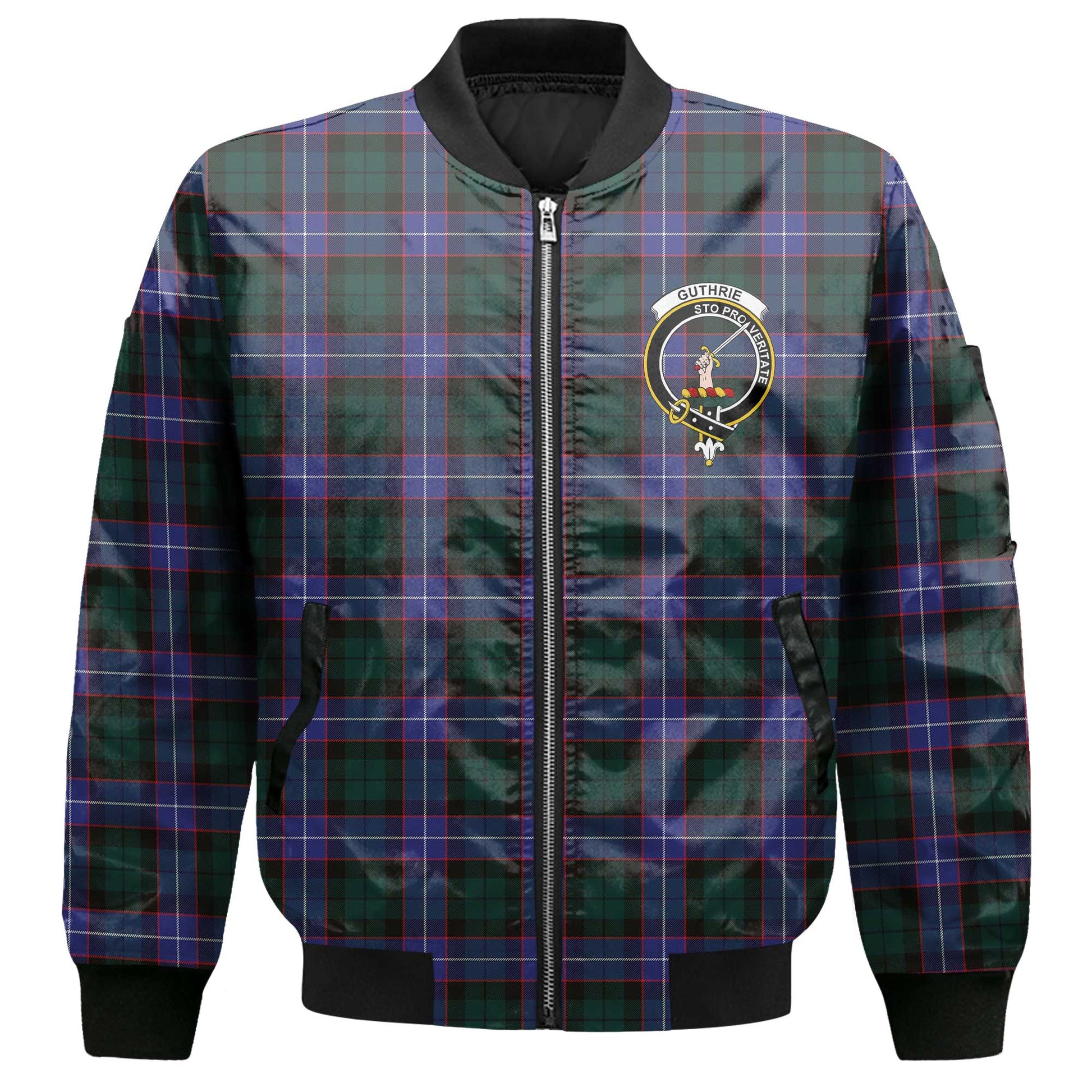 Clan Guthrie Tartan Men Bomber Jacket Crest And Plaid Basic Style