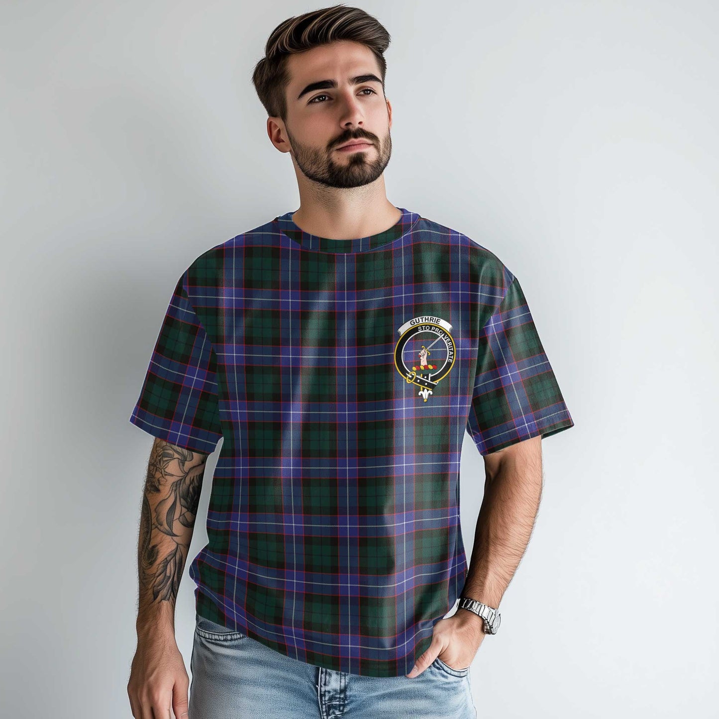 Clan Guthrie Tartan Men T Shirt Crest And Plaid Basic Style