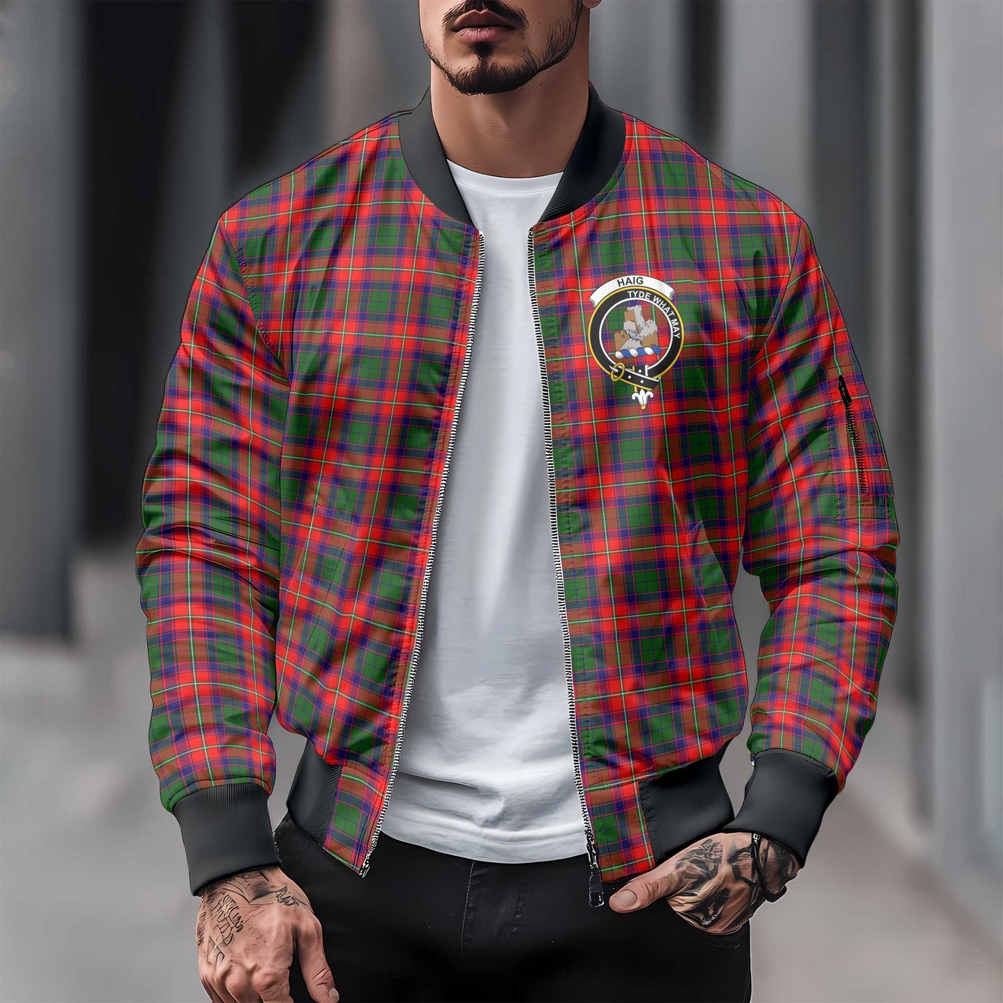 Clan Haig Tartan Men Bomber Jacket Crest And Plaid Basic Style