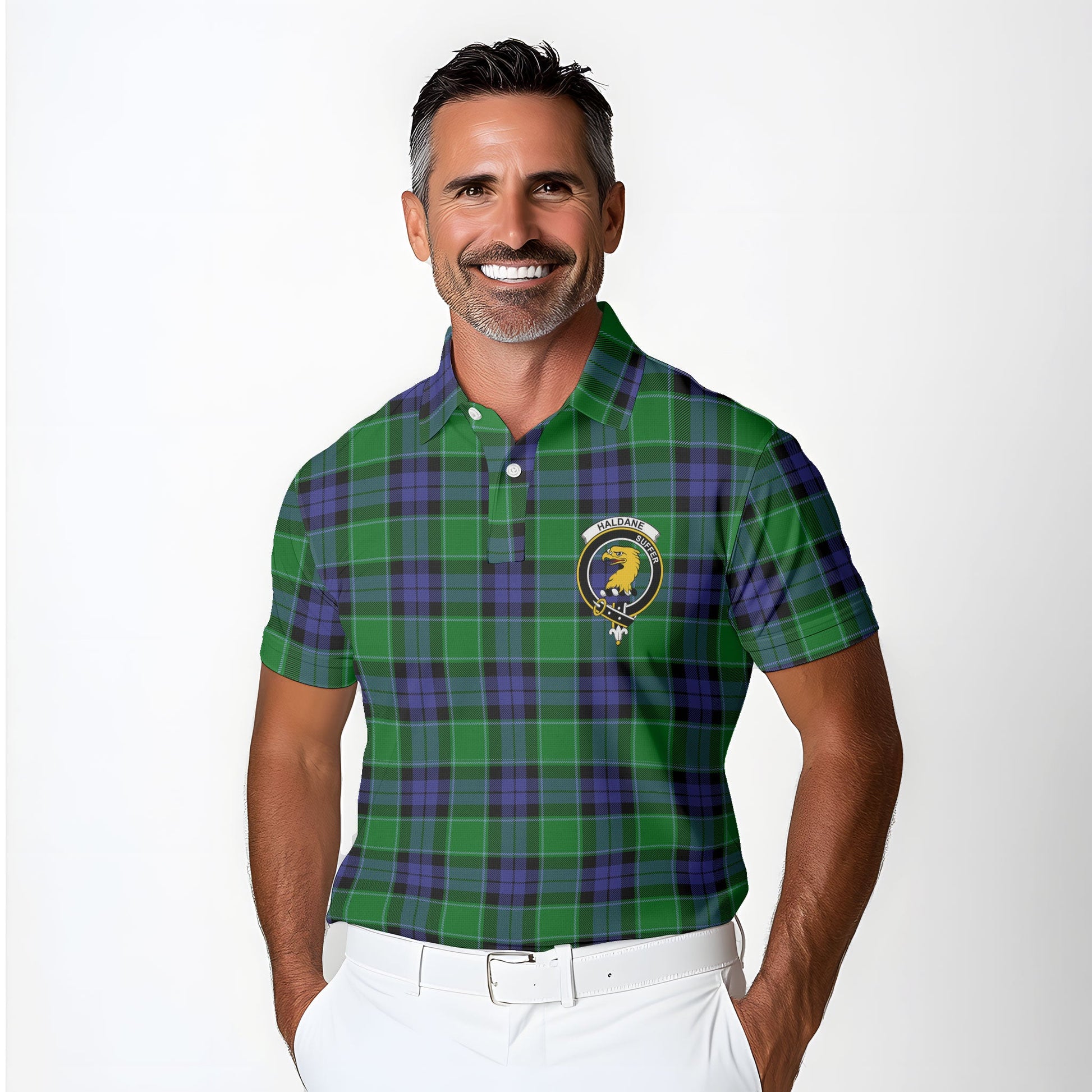 Clan Haldane Tartan Golf Men Polo Shirt Crest And Plaid Basic Style